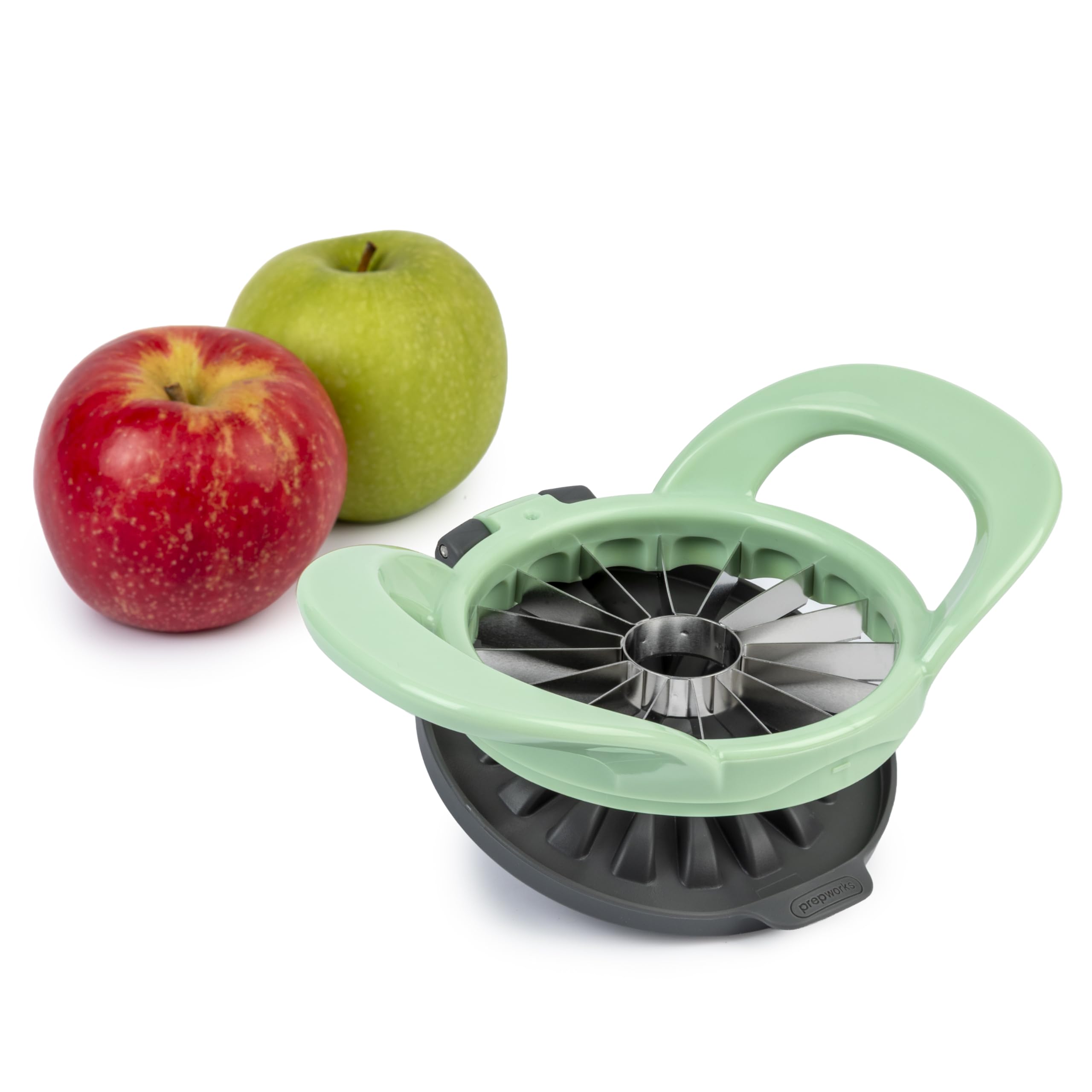 PrepWorks by Progressive Dishwasher Safe 16-Slice Thin Apple Slicer and Corer with Attached Safety Cover (Pistachio)