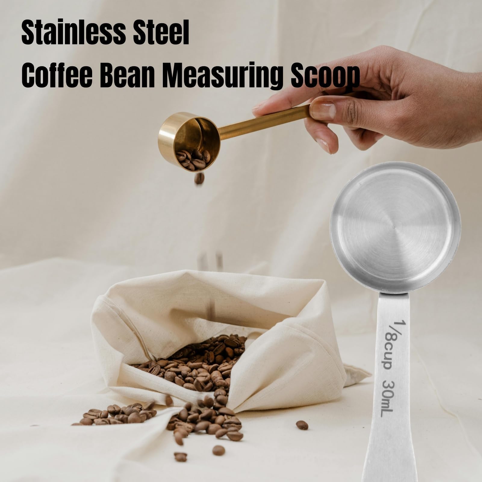 30Ml Measuring Spoon, Stainless Steel Coffee Bean Measuring Scoop Long Handle 1/8 Cup Measuring Cup For Sugar Milk Fruit Powder