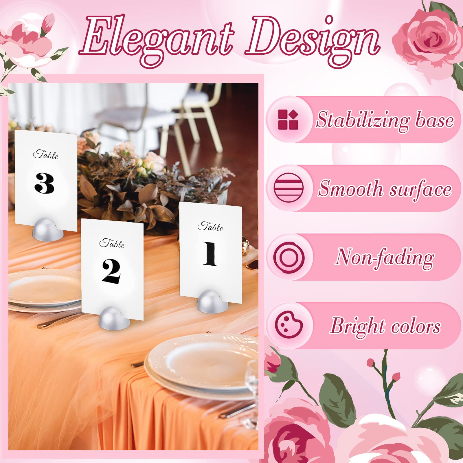 Taiyin 20 Pieces Table Number Cards Round Table Number Stands Modern Cursive Table Number 1-20 For Wedding Reception Anniversary