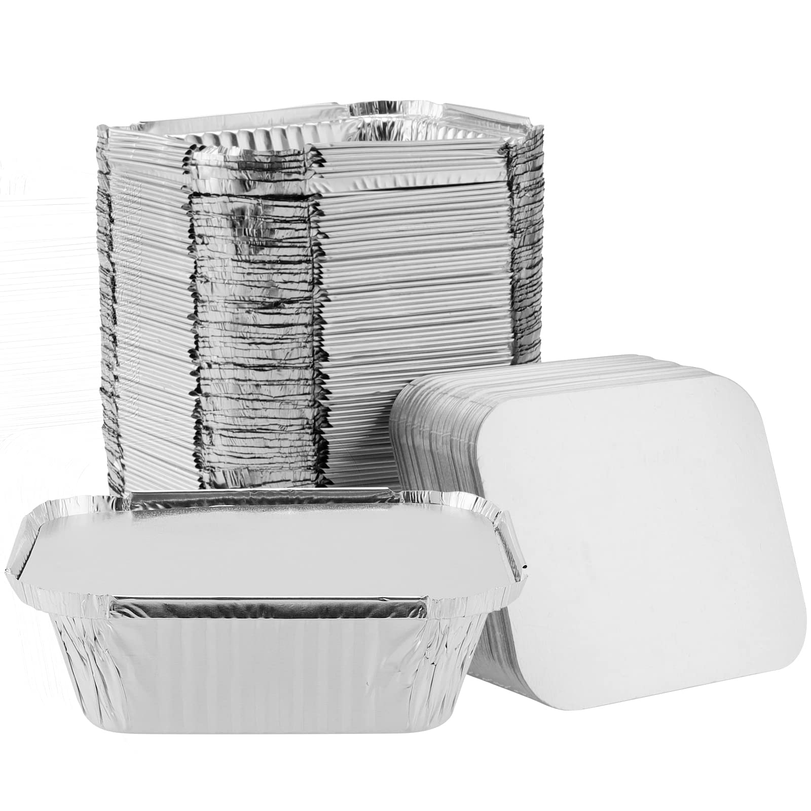 SHEUTSAN 125 Pack 12oz Aluminium Foil Baking Trays with Lids, 5.7 x 4.8 x 1.8 Inch Foil Take Out Pans, 14.5x12.5x4.5cm Disposabl