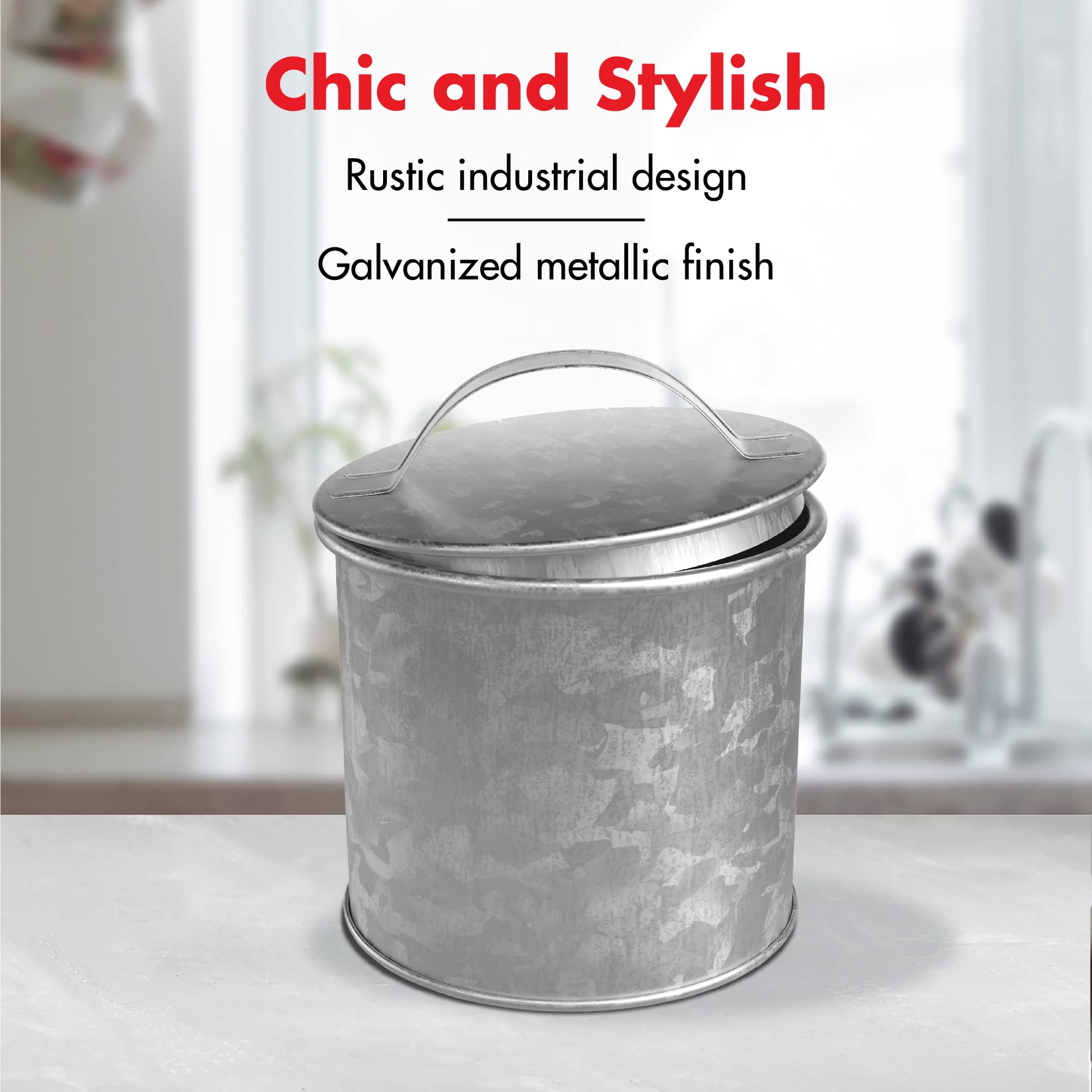 Amici Home Newport Galvanized Metal Canister | Dry Food Storage Container | Airtight Lid | 30 Ounce Capacity | Farmhouse D  Cor