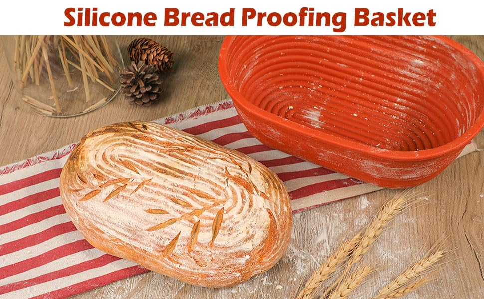 Webake Oval Bread Proofing Basket Silicone, 10 Inches Collapsible Sourdough Bread Baking Supplies Dough Proofing Bowl Containers