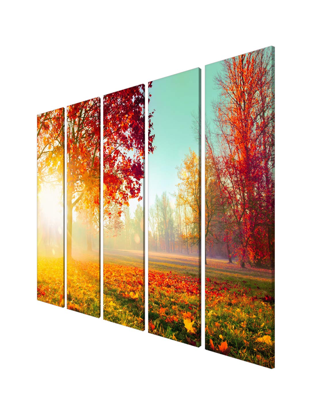 999Store Wall Decor For Living Room Wooden Frame Paintings For Home Decor Autumn Red Leaves Tree Wall Art Panels Set Of 5 Frames