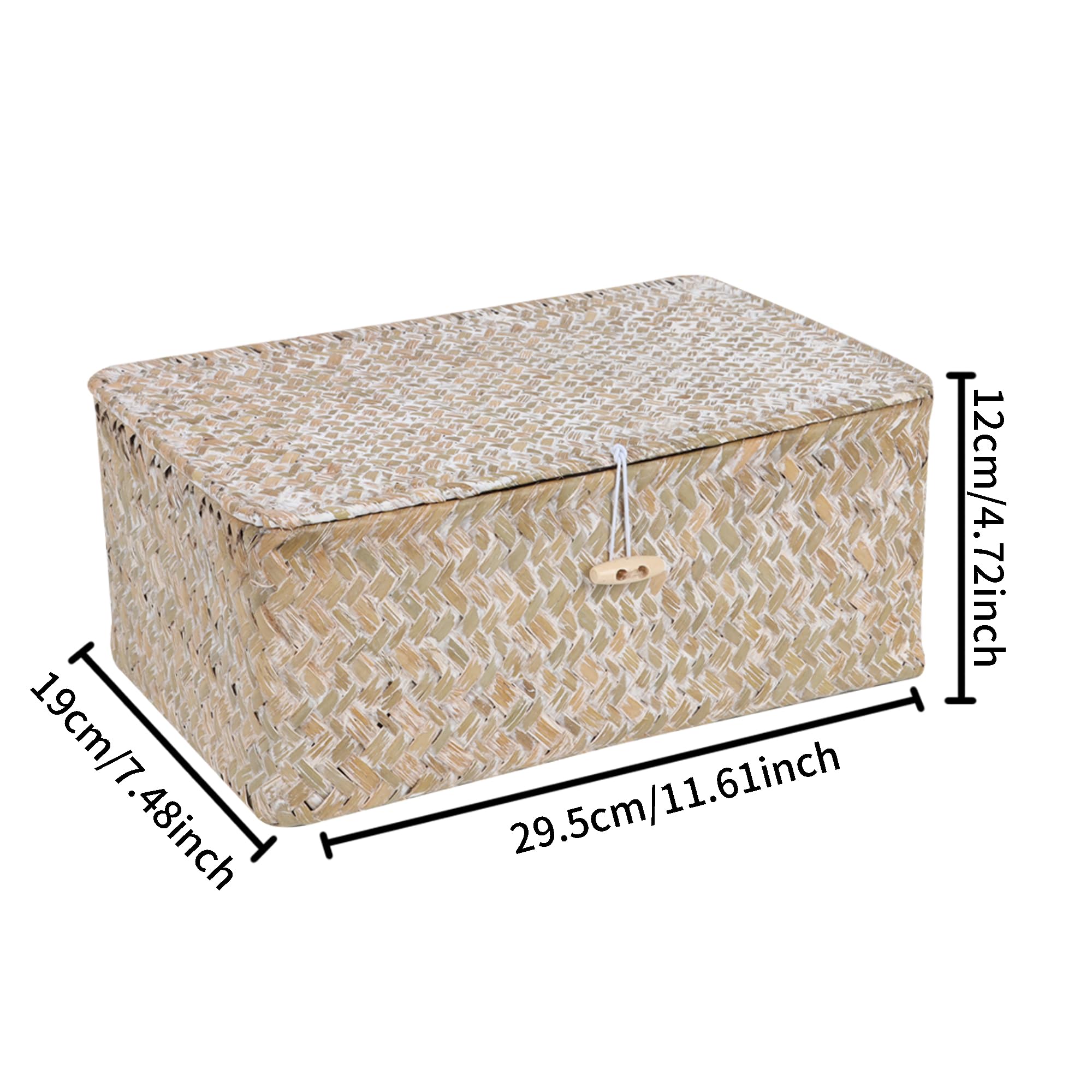 Feialnduo Wicker Shelf Baskets With Lid,Seagrass Storage Basket Bins Rectangular Handwoven Basket Boxes For Shelves Desktop Home
