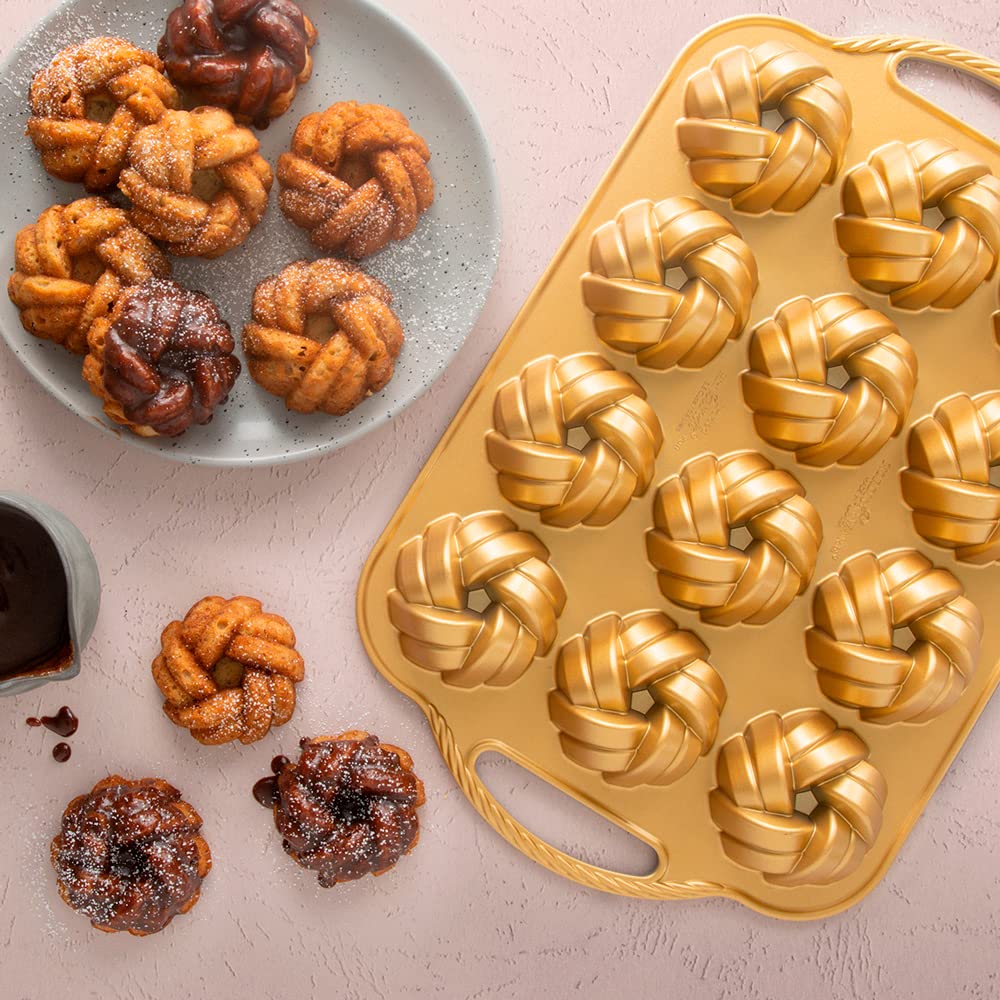 Nordic Ware 95377 Bundtlette Pan 75Th Anniversary Braided Bundt Bites, Gold, 3.5