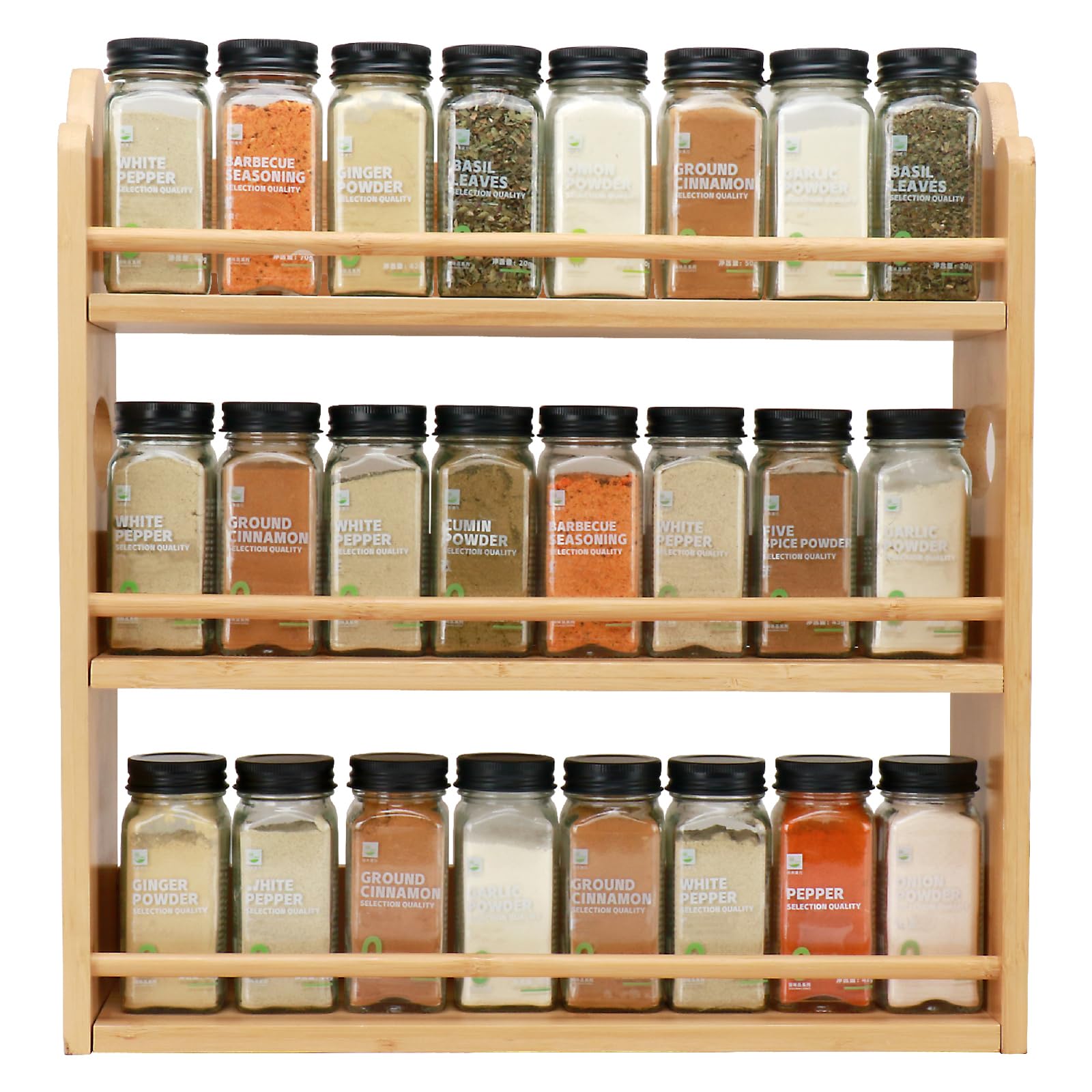 Thalomely 3 Tier Bamboo Spice Rack, Spice Rack Organizer, Seasoning Jars Rack Shelf Spice Organizer for Kitchen Counter or Wall 