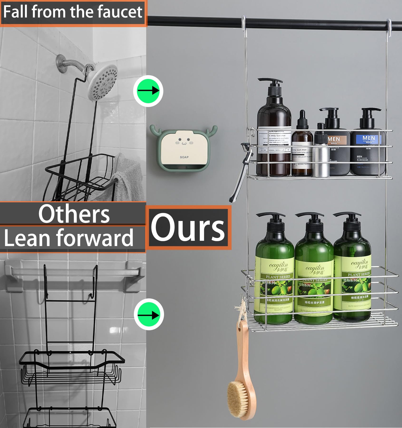 Seltomer Hanging Shower Rack Shower Caddy With Rotatable Hook Bar Over The Door And Can Be Hung On The Faucet Or Claw Foot, 304