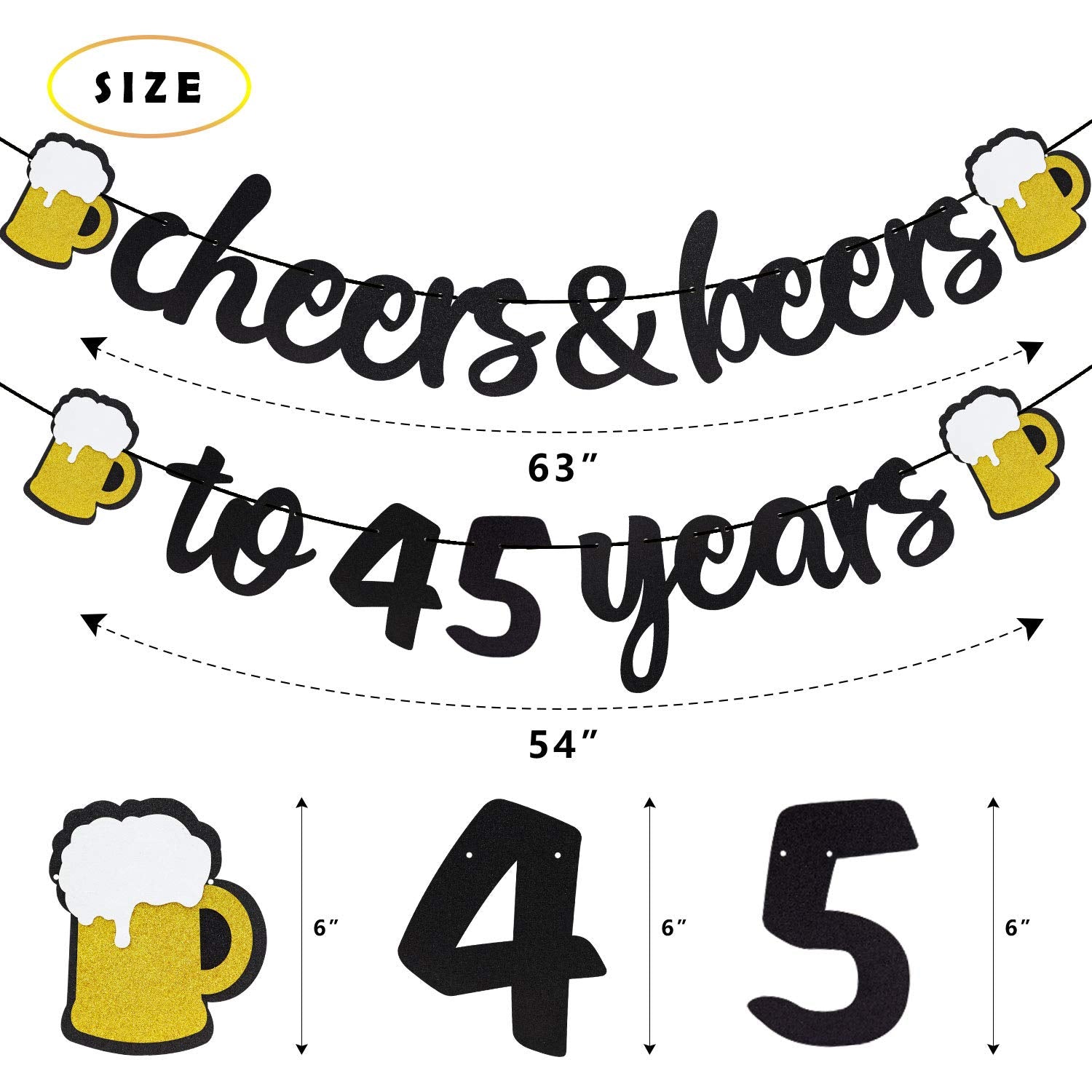 45 Birthday Decorations for Men Women - Cheers to 45 Years Banner Pre-Strung, Glitter 45th Birthday Decorations Party Supplies (