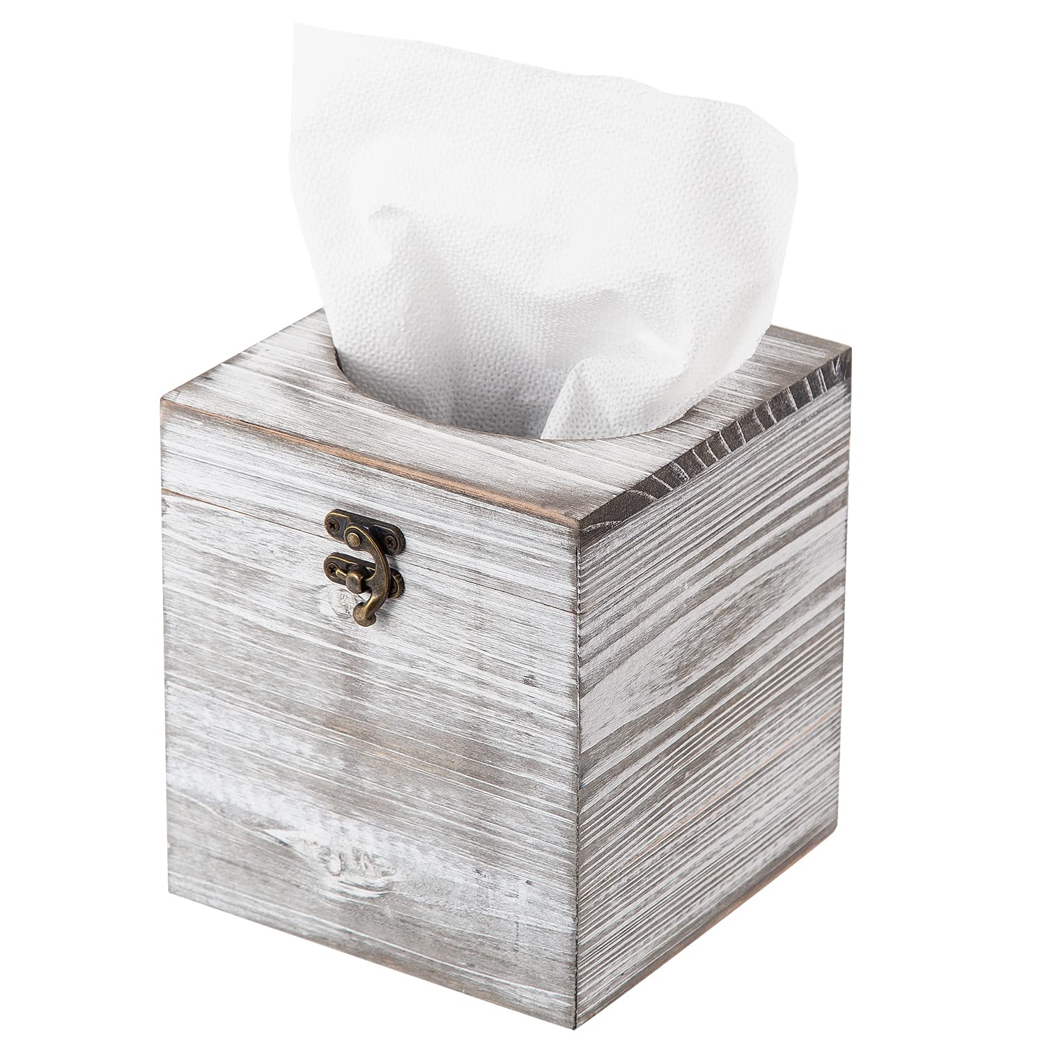 Distressed Farmhouse Square Solid Wood Tissue Box Cover With Slide-Out Bottom Panel Honey Brown Tissue Box Holder For Bathroom L