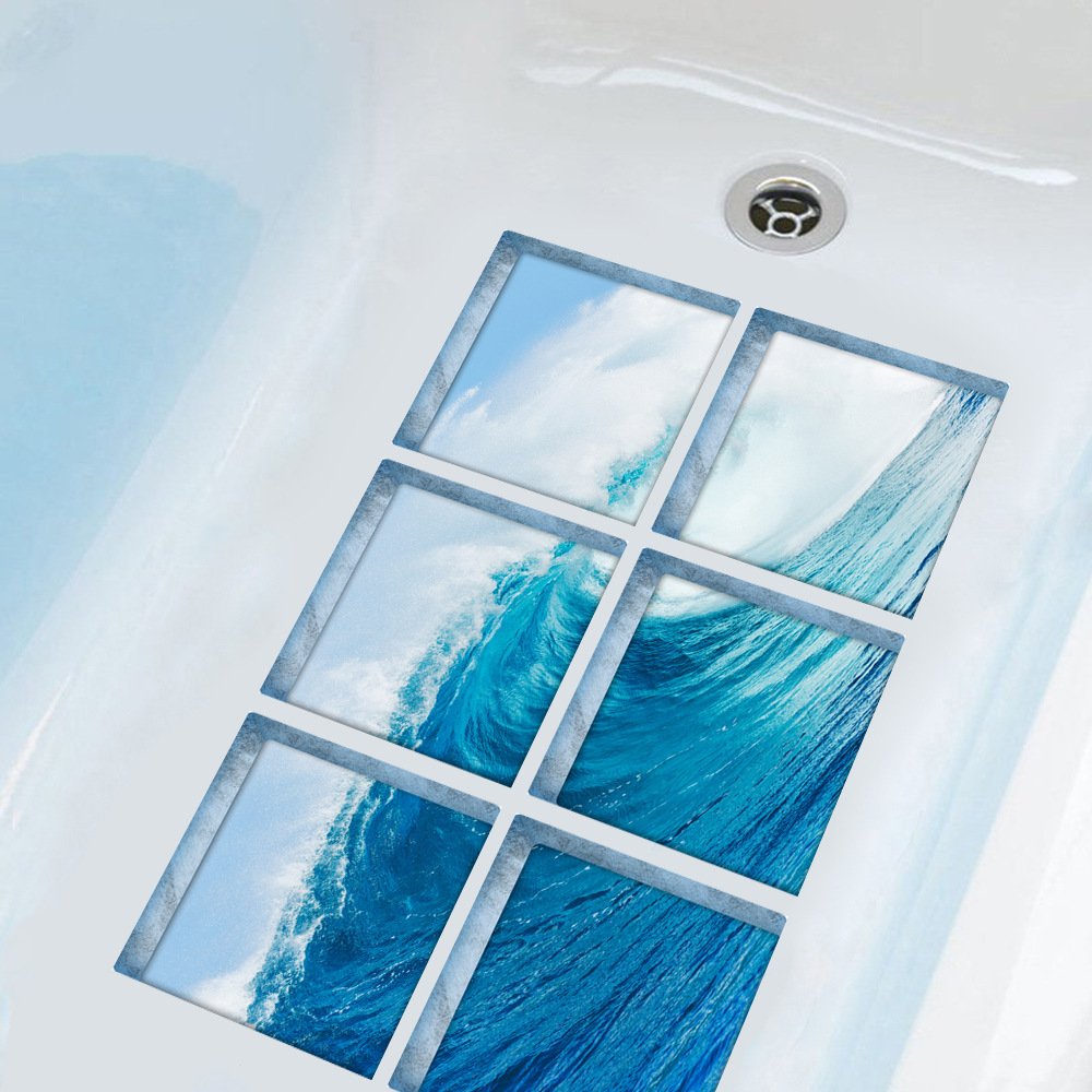 ChezMax New Waves Sticker Bath Treads Sticker Safety Non Slip Bath Tub Tattoos Tub Stickers Tub Decals Tub Appliques 6 Pcs 5.9 X