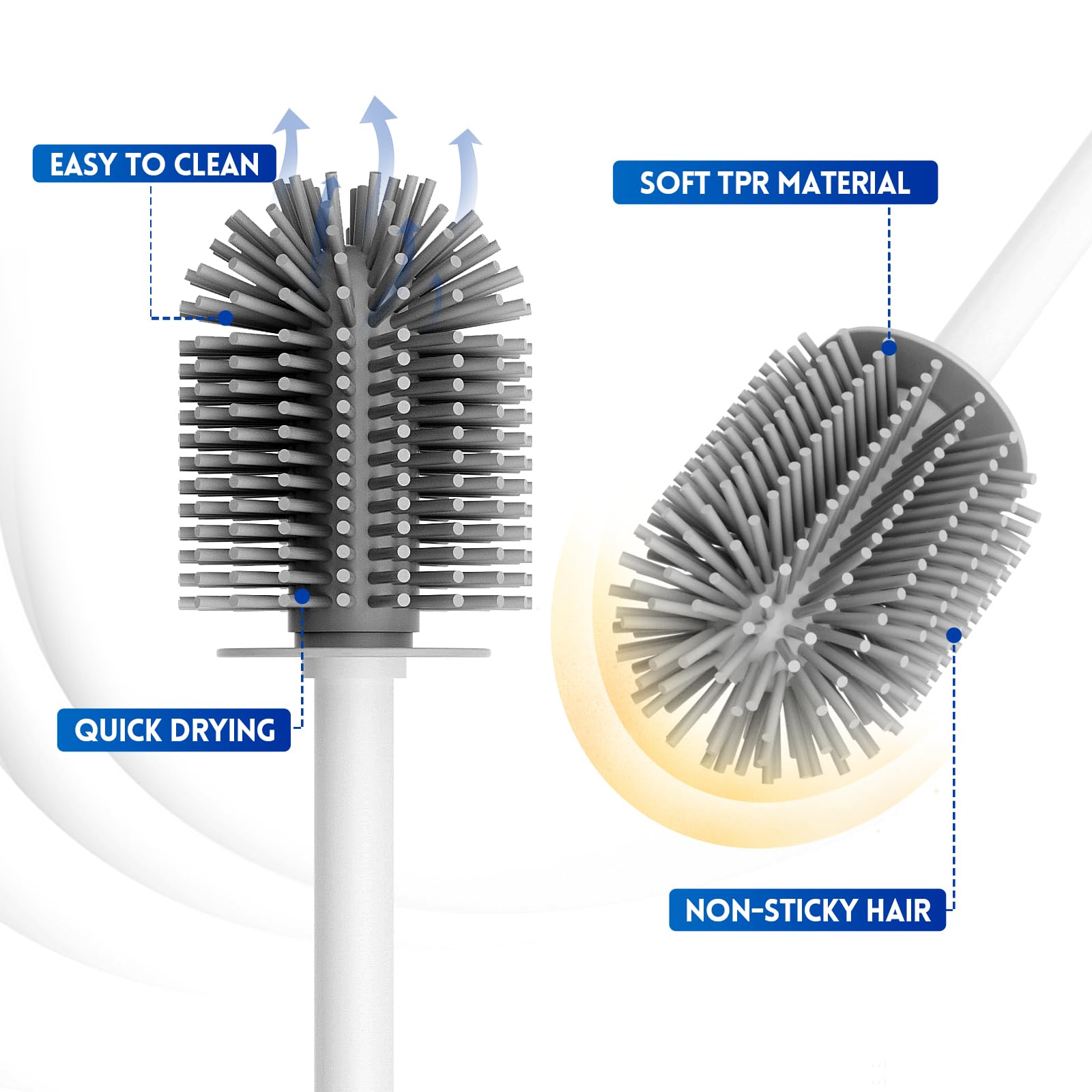 Y-In Hand 2 Pack Silicone Toilet Brush, Soft Toilet Bowl Cleaner Brush Set For Deep Cleaning. Bathroom Accessories With Long Han