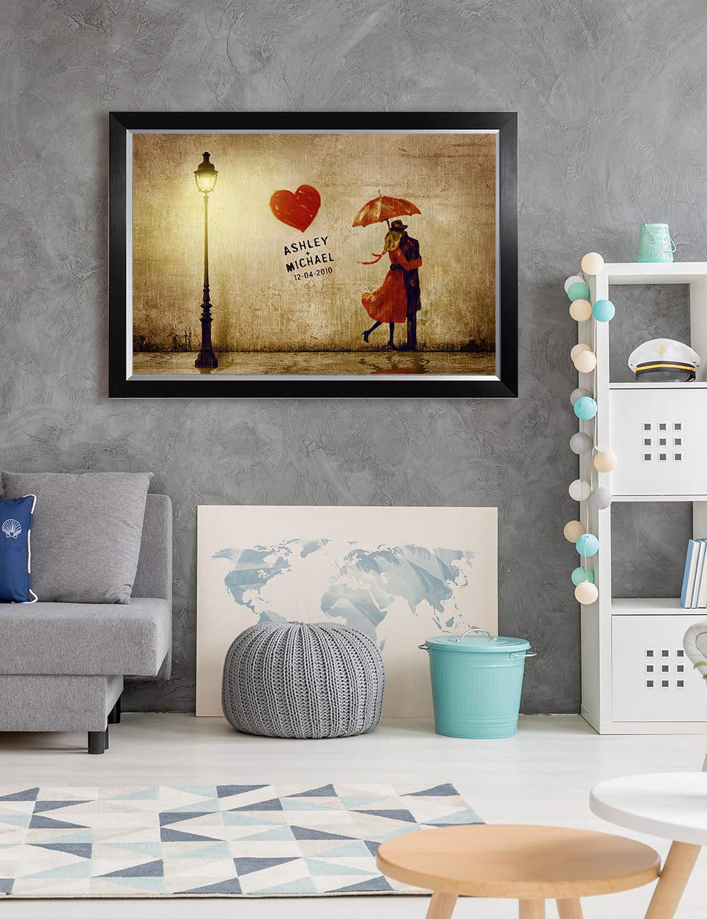 Ipic - Our First Kiss Personalized Framed Artwork For Romantic Anniversary And Wedding Gifts; Picture Size: 30X20, Framed Size: