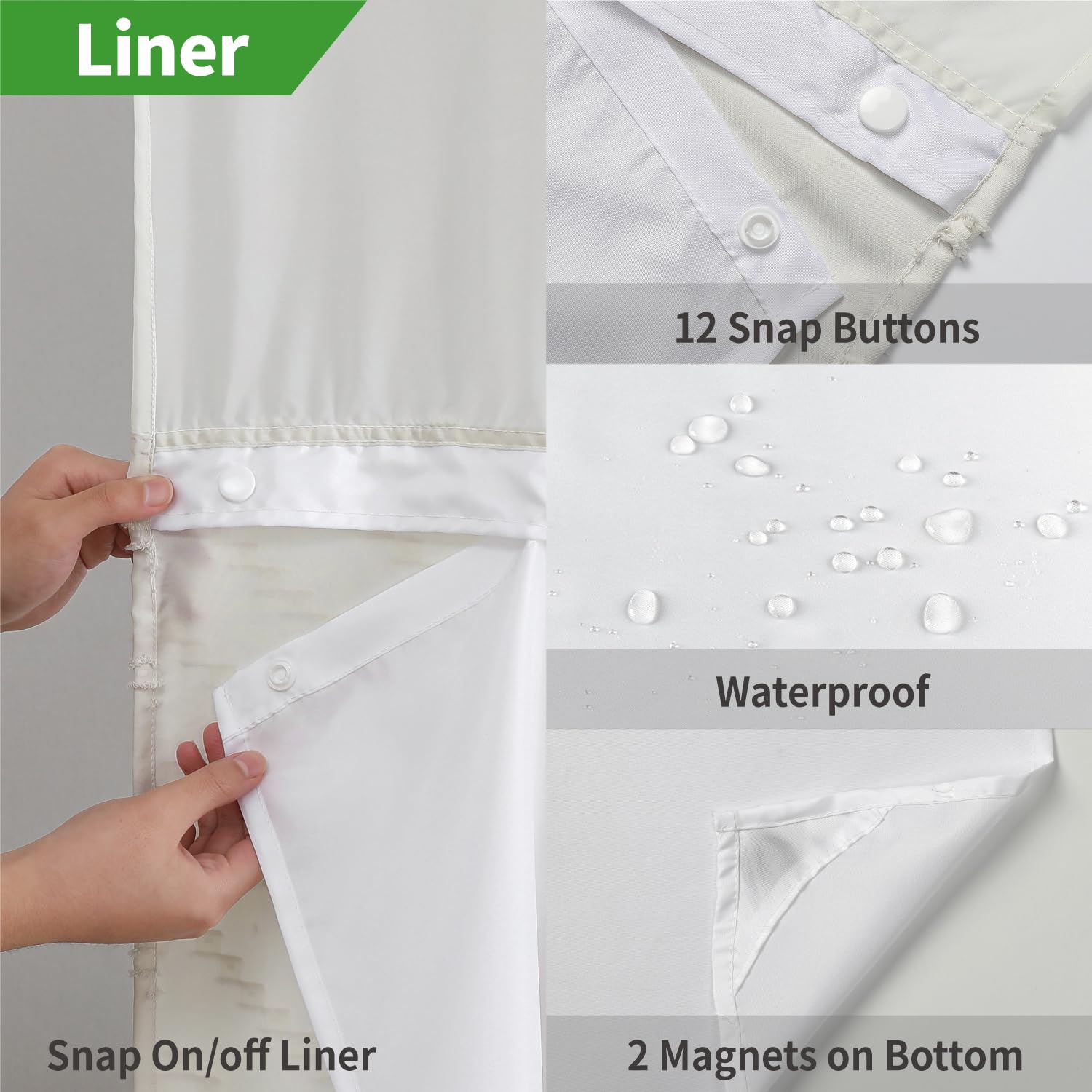 Eachope Extra Long No Hook Tufted Chevron Striped Shower Curtain With Snap-In Fabric Liner Set-71Wx98H(96H),Tall Hotel Grade Boh