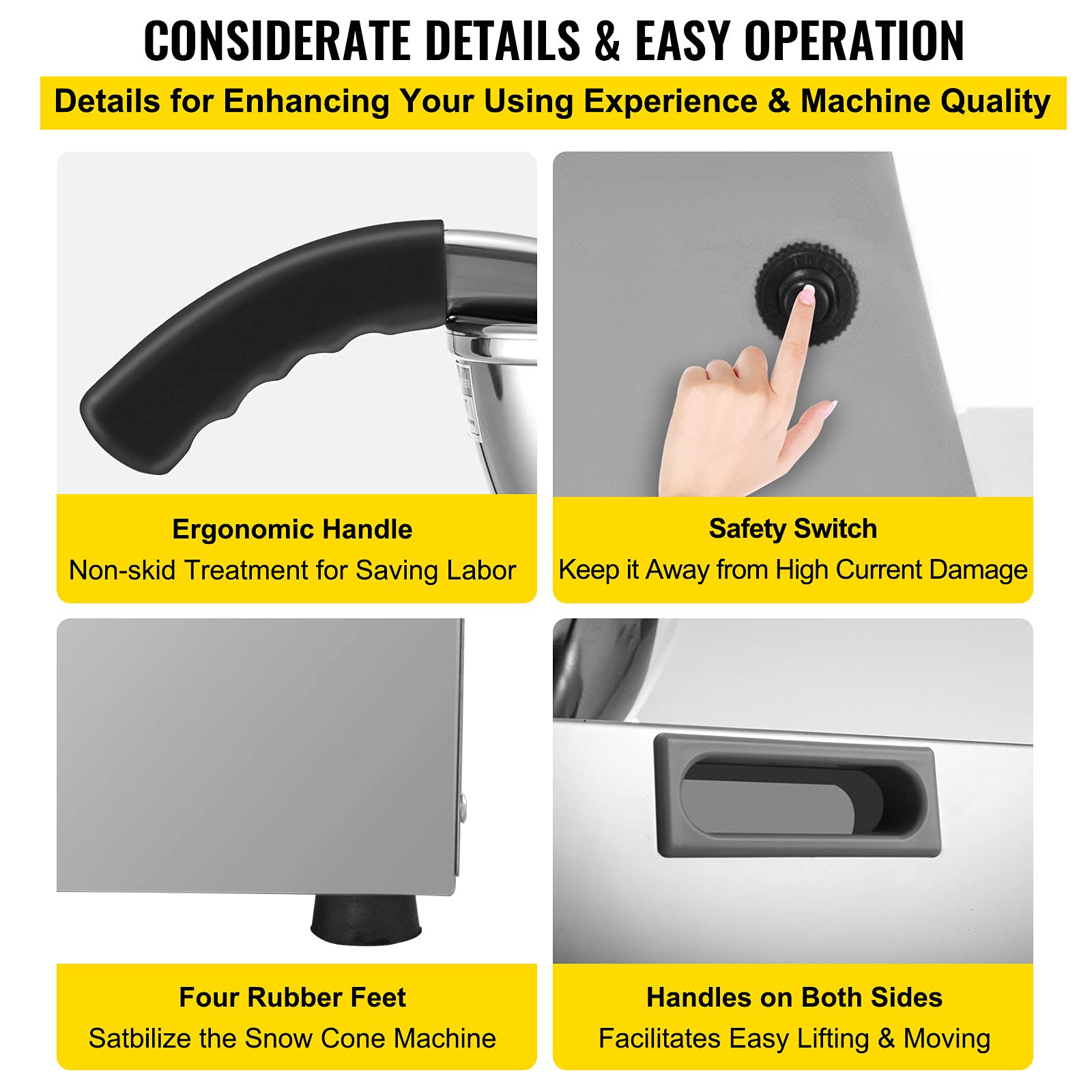 Vevor 110V Commercial Snow Cone Machine, 500Lb/H Commercial Snow Cone Maker, Electric Shaved Ice Machine W/Dual Blades, Stainles