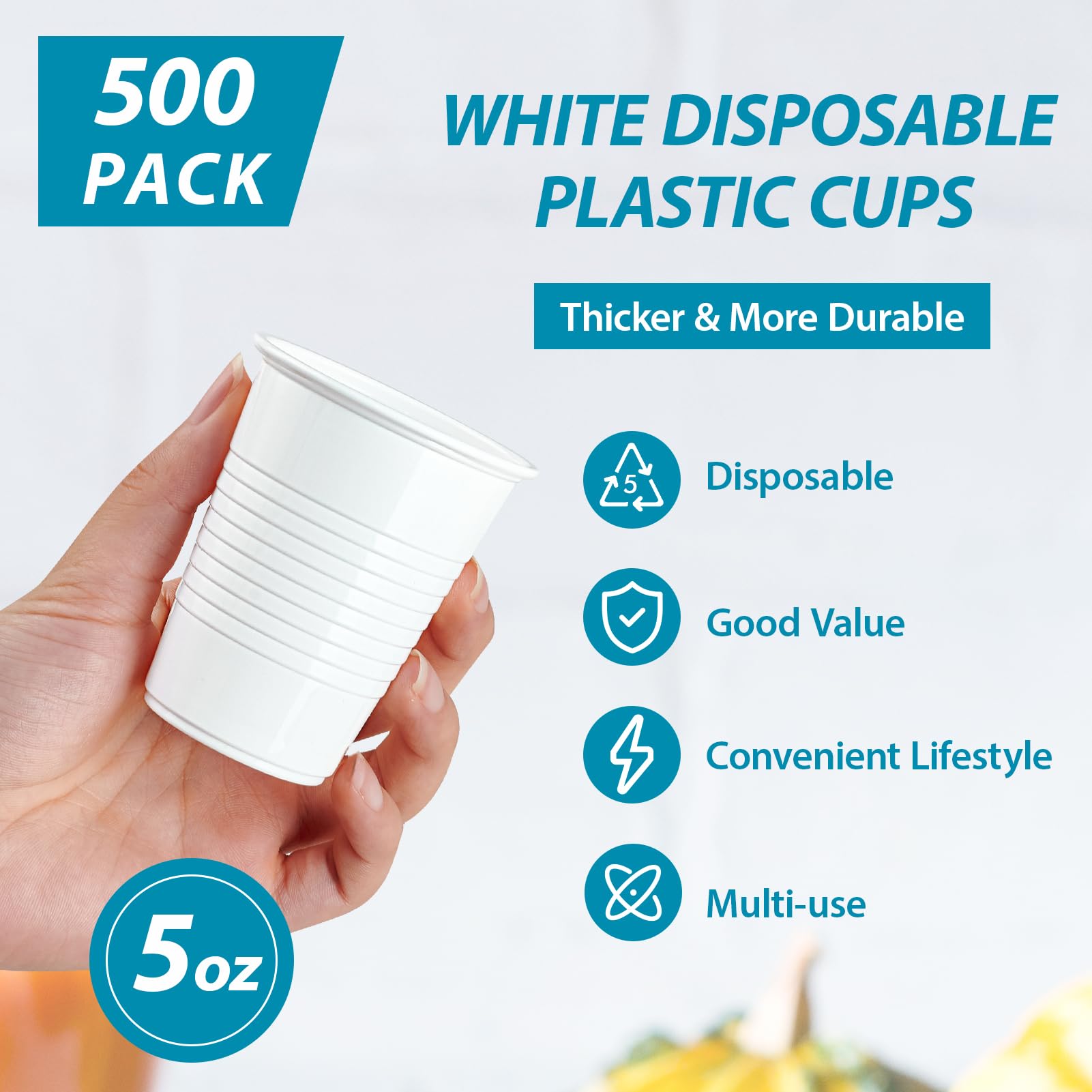 Lilymicky 500 Pack 5 Oz Disposable Plastic Cups, Small Plastic Drinking Cups, White Beverage Tumbler For Tasting, Drinking And P