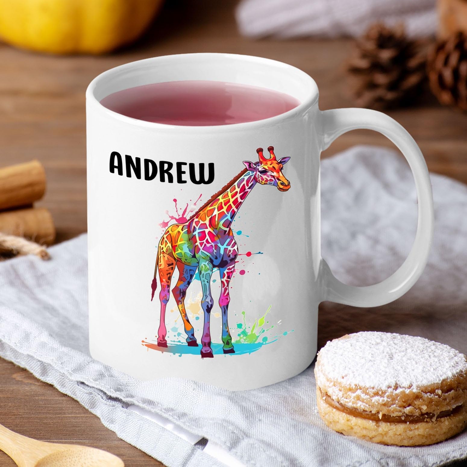 Custom Name Giraffe Coffee Mug Cup Gift For Men Women Giraffe Lover, Personalized Giraffe Animal Coffee Cup 11 15 Oz, Unique Gir