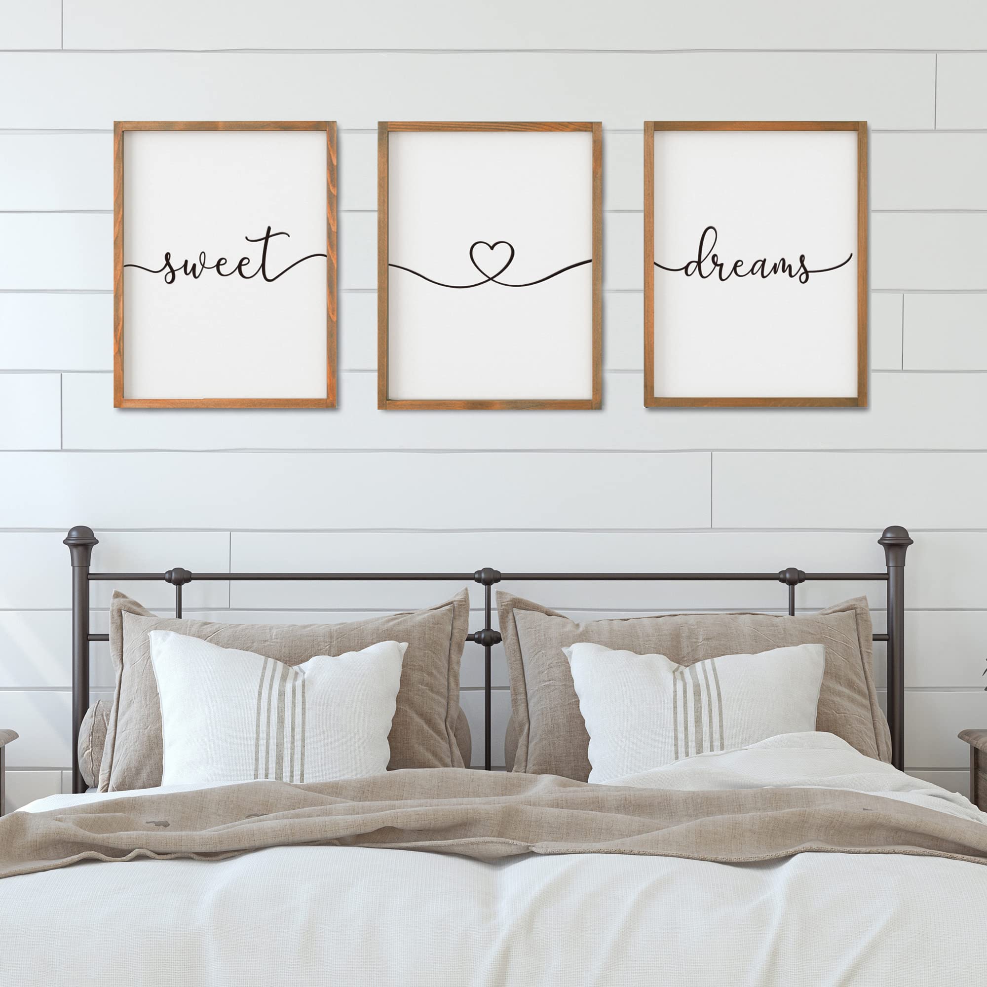 Set of 3 Sweet Dream Sign Bedroom Wall Decor Above Wed Wall Sign Farmhouse Wall Decor for Home Bedroom And Living Room (Brown, 1