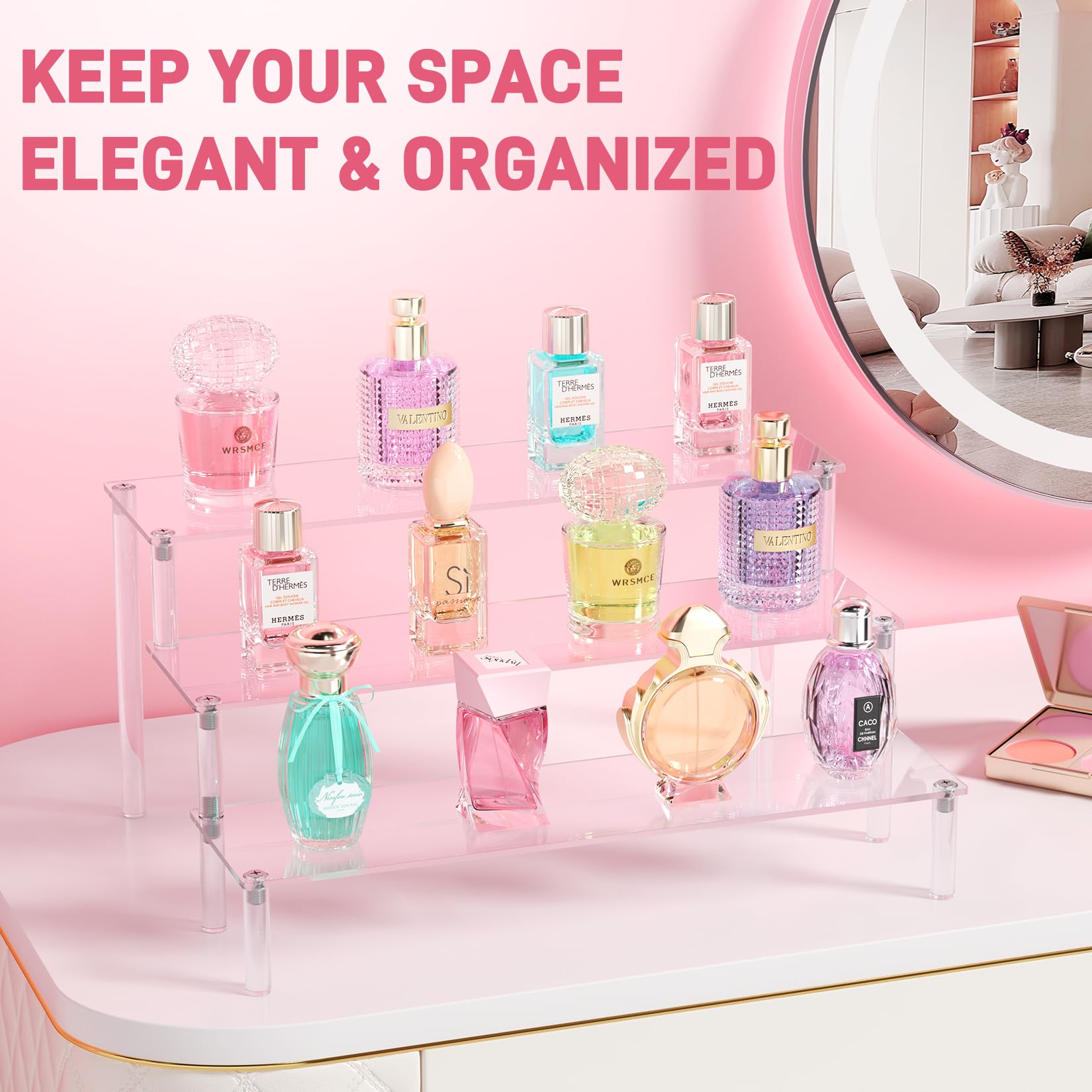 2 Packs Acrylic Display Stand Riser,3 Tier Perfume Organizer Cupcake Stand Acrylic Pop Shelves Holder,Clear Desk Display Shelf f
