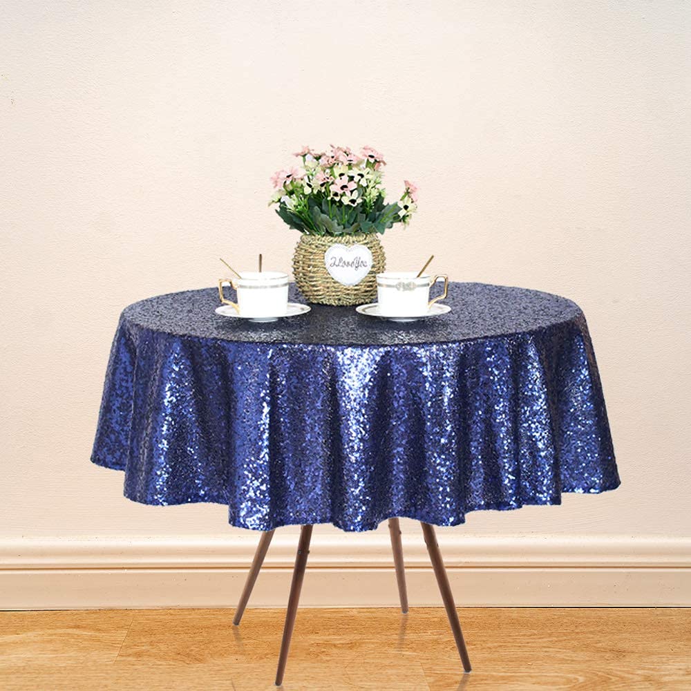Jyflzq Navy Blue Sequin Tablecloth 50 Round Sparkly Drape Table Cloths Table Cover Overlay For Wedding Birthday Party Baby Brida