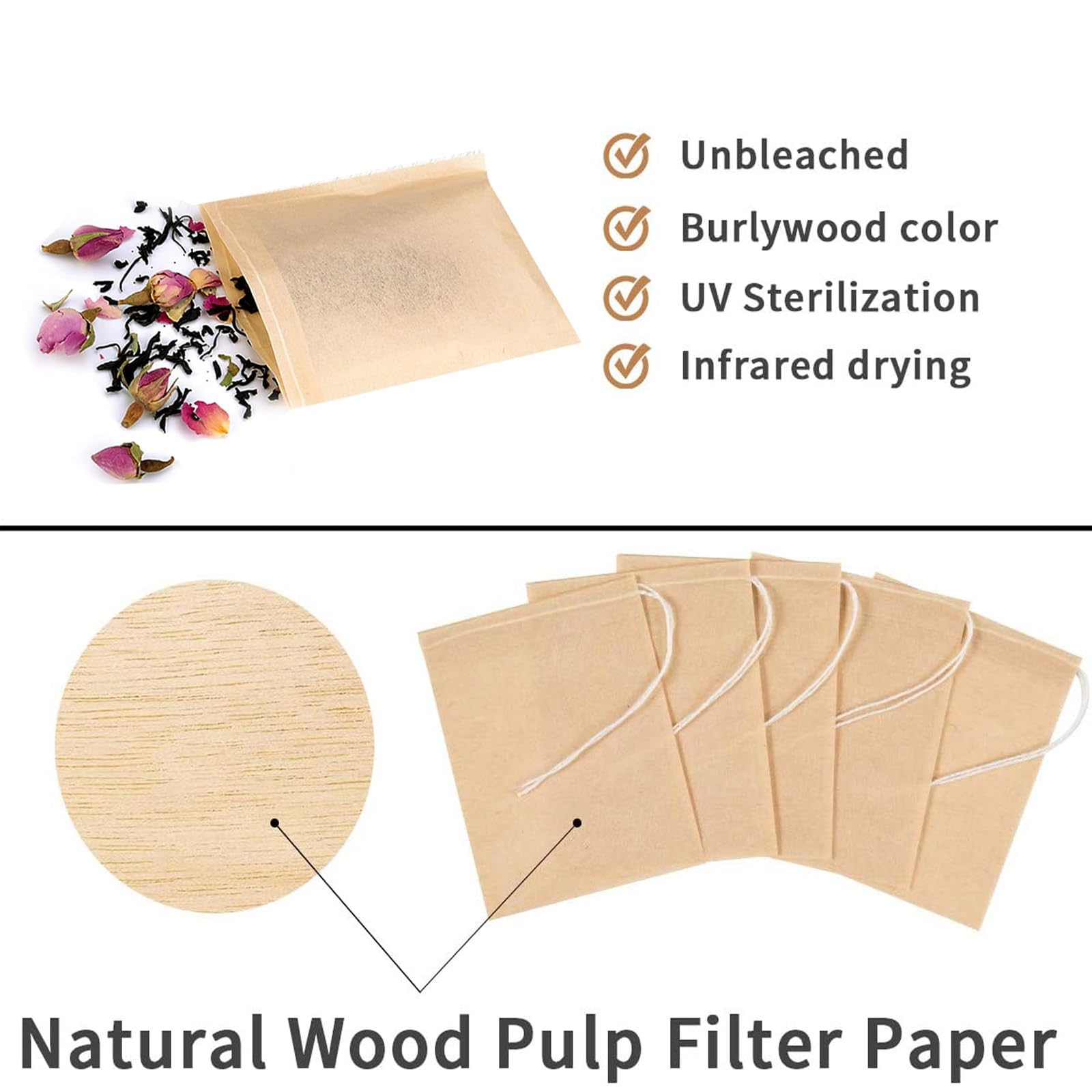 Shelling Home Tea Filter Bags - 100 Pcs Disposable Infusers for Loose Leaf Tea, Coffee, Herbs, 3.2x4.0 inch, Natural Material