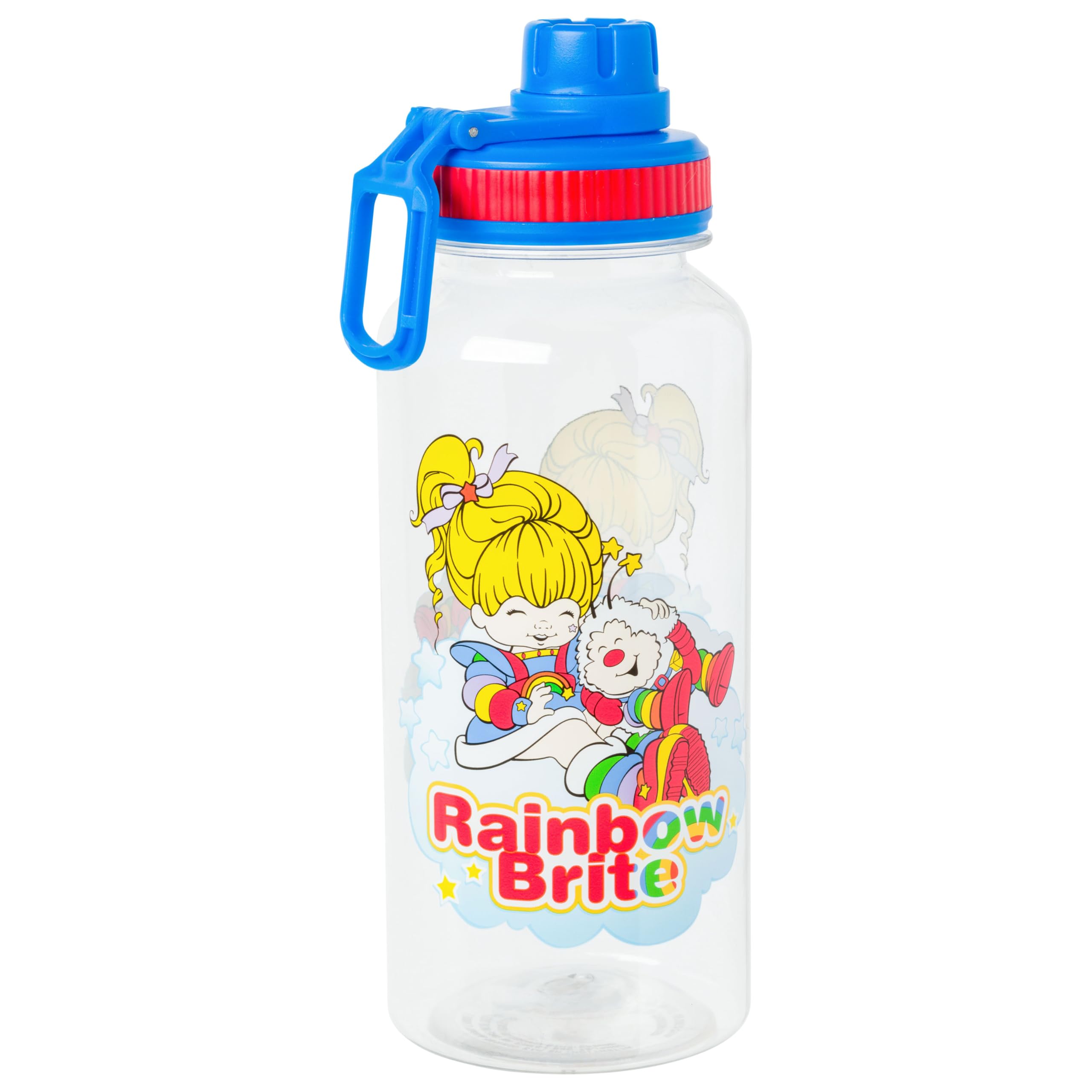 Silver Buffalo Rainbow Brite and Twink Twist Spout Plastic Water Bottle with Stickers You Stick Yourself, 32 Ounces