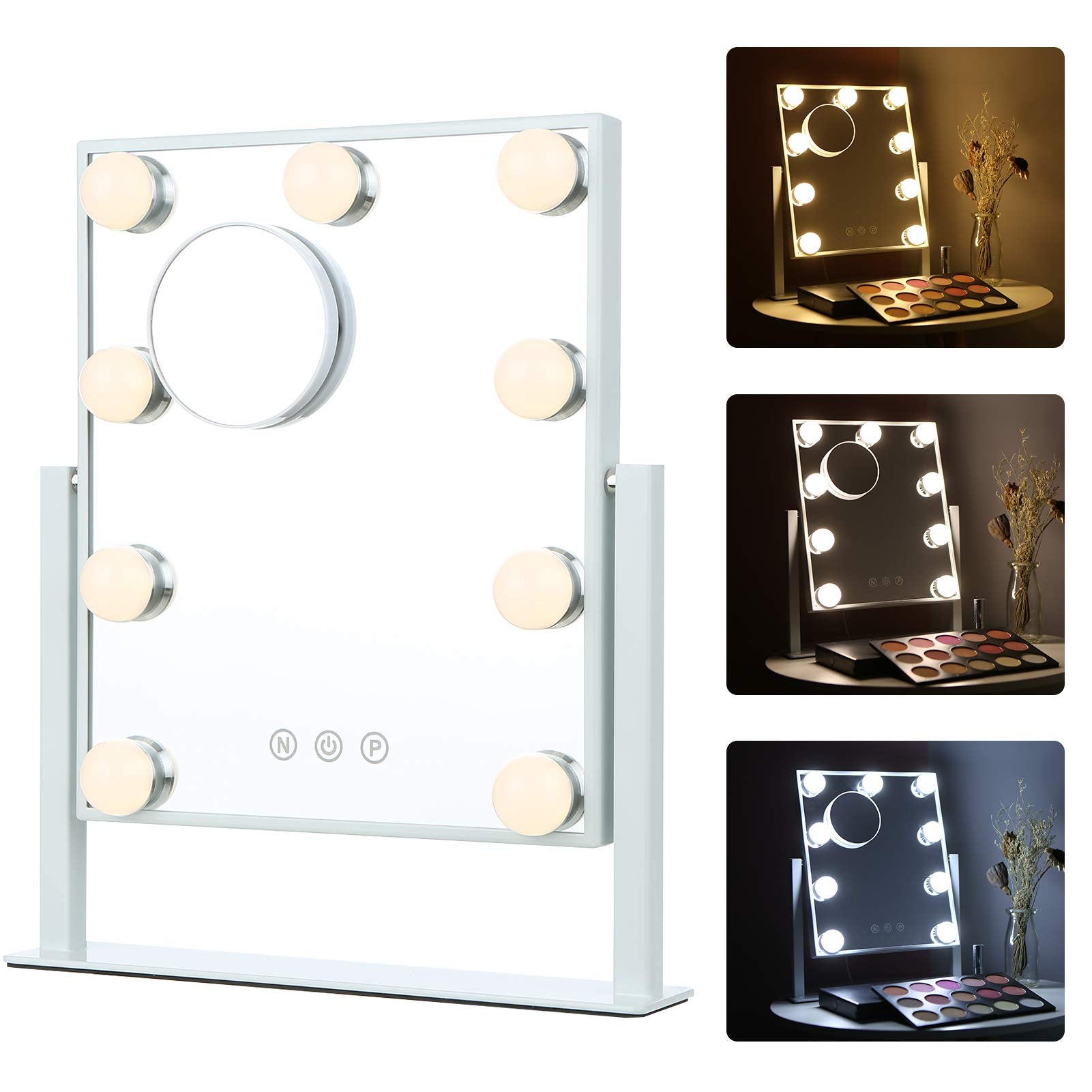 Vanity Mirror With Lights, Hollywood Lighted Makeup Mirror, 3 Colors Lighting Modes Dimmable 10X Magnifying Miroor, Touch Contro