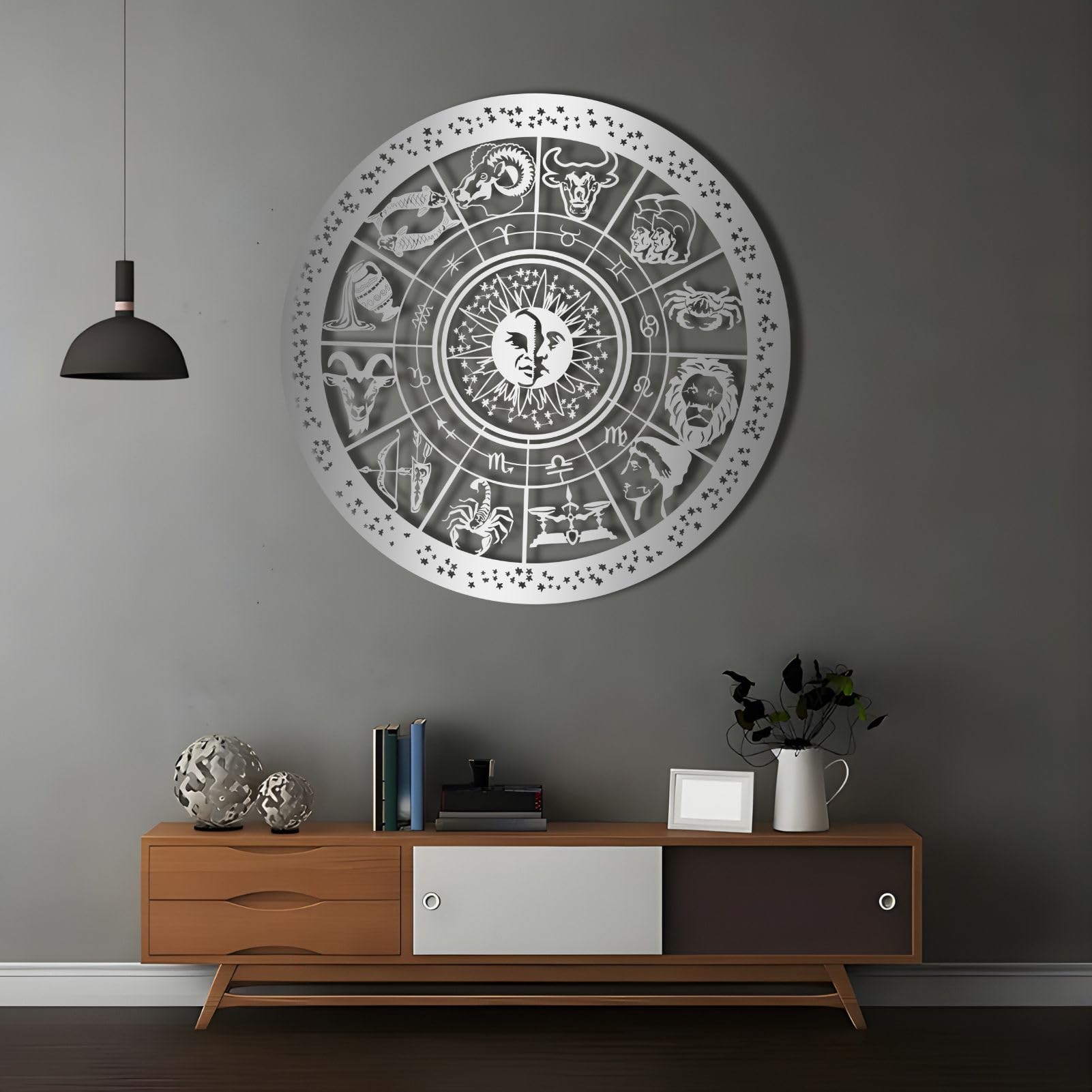 KingGenius Vintage Zodiac Signs Wall Hanging,Metal Wall Zodiac Sign,Astral Chart Sign, Horoscope Gift,Furniture Decor (Silver, 3