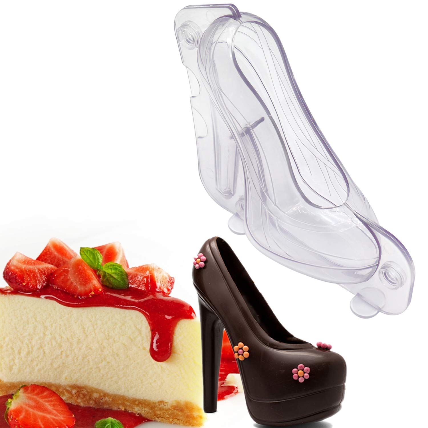 Big Size 3D High Heel Shoe Chocolate Mold, 7.5'' X 7'' X 2.7'' Crystal Jelly Lady Shoes Mould With 3 Clips Candy Cake Decoration