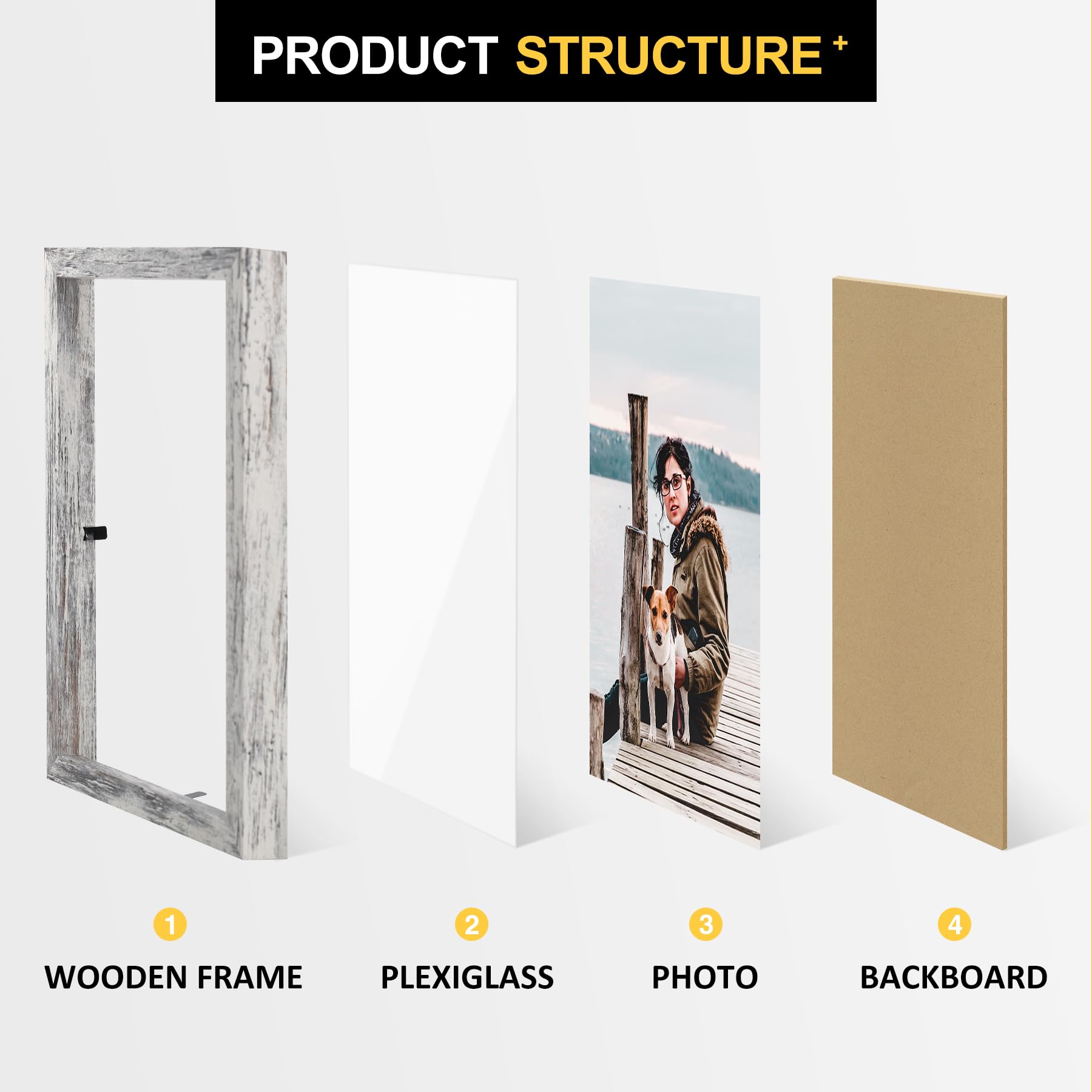 8x10 Double Picture Frame Wooden Hinged Photo Frame Definition Glass Stand Vertically on Desktop or Tabletop Distressed White