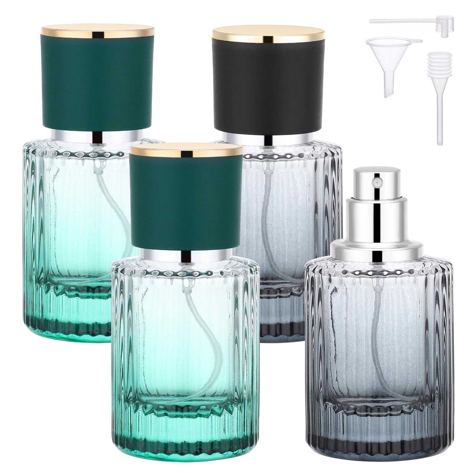 Segbeauty 1oz Atomizer Sprayer for Perfume, 2pcs Black Glass Travel Size Perfume Refill Bottle, 2pcs Green 30ml Travel Cologne S