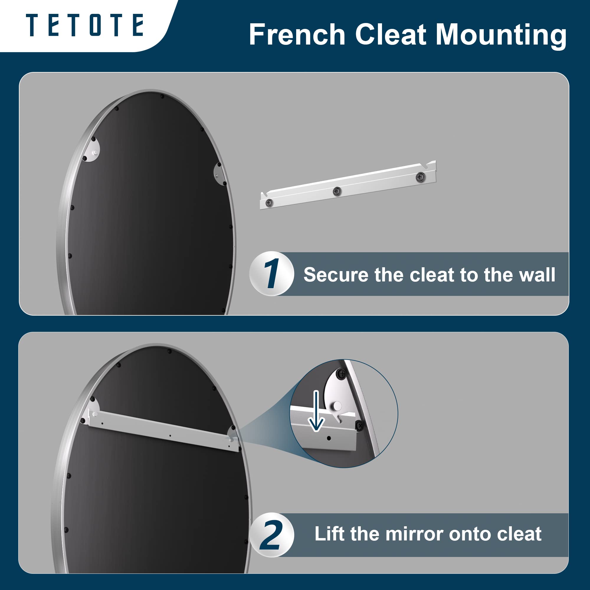 Tetote Silver Oval Bathroom Mirror, 24 X 36 Brushed Nickel Framed Wall Mounted Mirror For Vanity, Modern Decorative Shatterproof