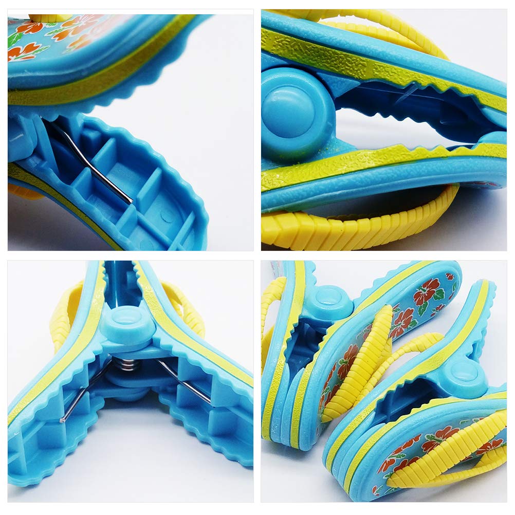 Beach Towel Clips For Beach Chairs, Set Of 4, Flip Flop Design Portable Towel Holder Clips, Big Size Flip Flops Blue, Windproof