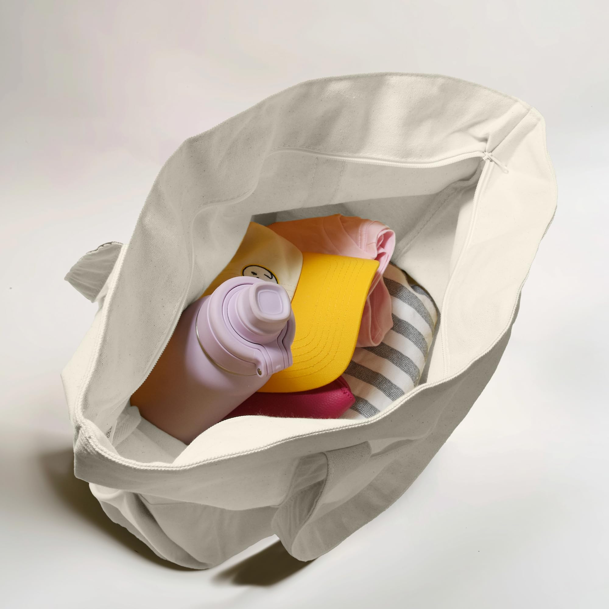 Dalix 22'' Large Cotton Canvas Zippered Shopping Tote Grocery Bag In Natural