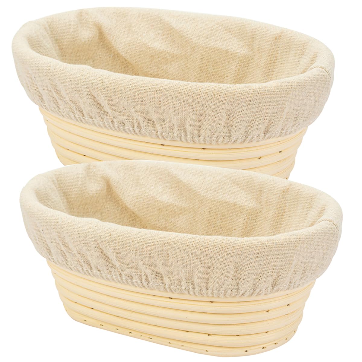 2 Pcs 8 Inch Oval Long Banneton Brotform Bread Dough Proofing Rising Rattan Basket & Liner For Professional & Home Bakers