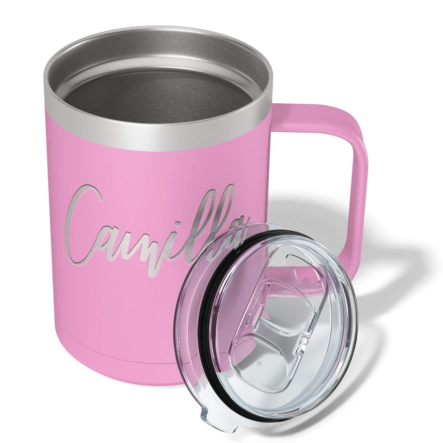 Personalized Coffee Mug Blush Matte Finish 15 oz with Handle Custom Engraved Gift Stainless Steel Vacuum Insulated Cup