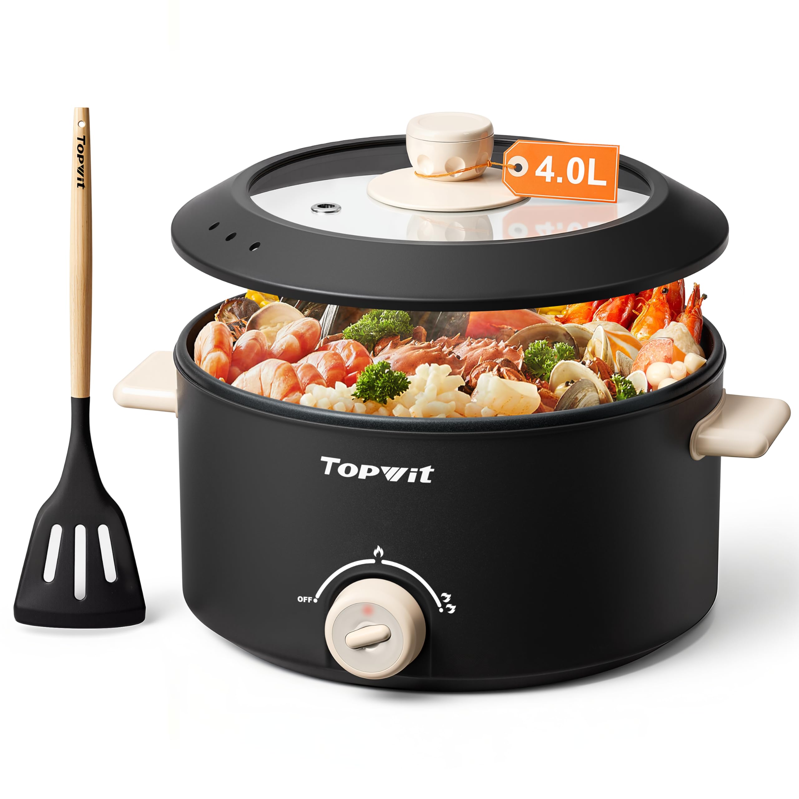 TOPWIT 4L Electric Pot, NonStick Hot Pot Electric with Dual Power
