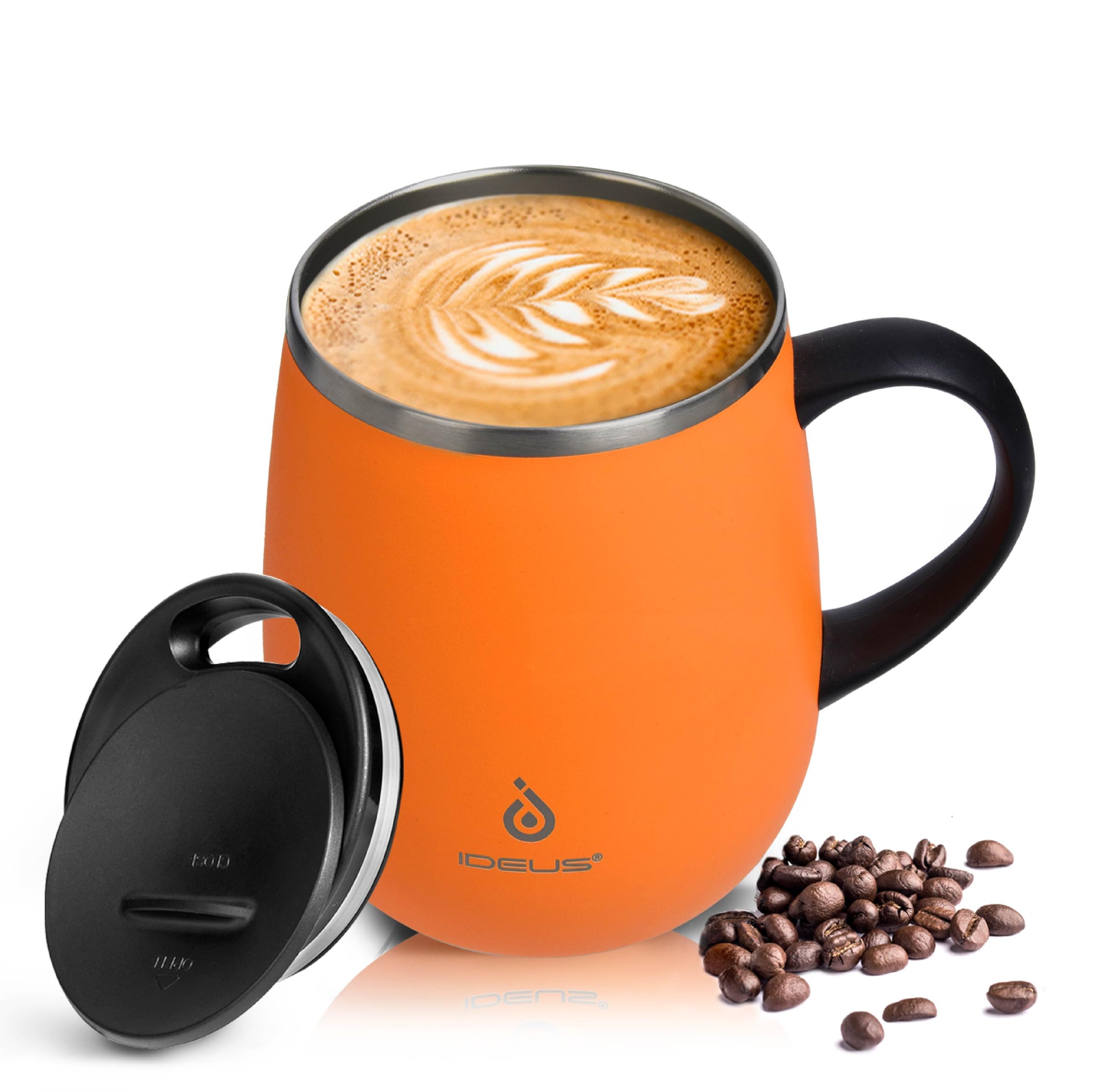 Ideus 16 Oz Insulated Coffee Mug With Handle And Lid, Double Wall Stainless Steel Vacuum Insulated Tumbler Cup, Travel Coffee Cu