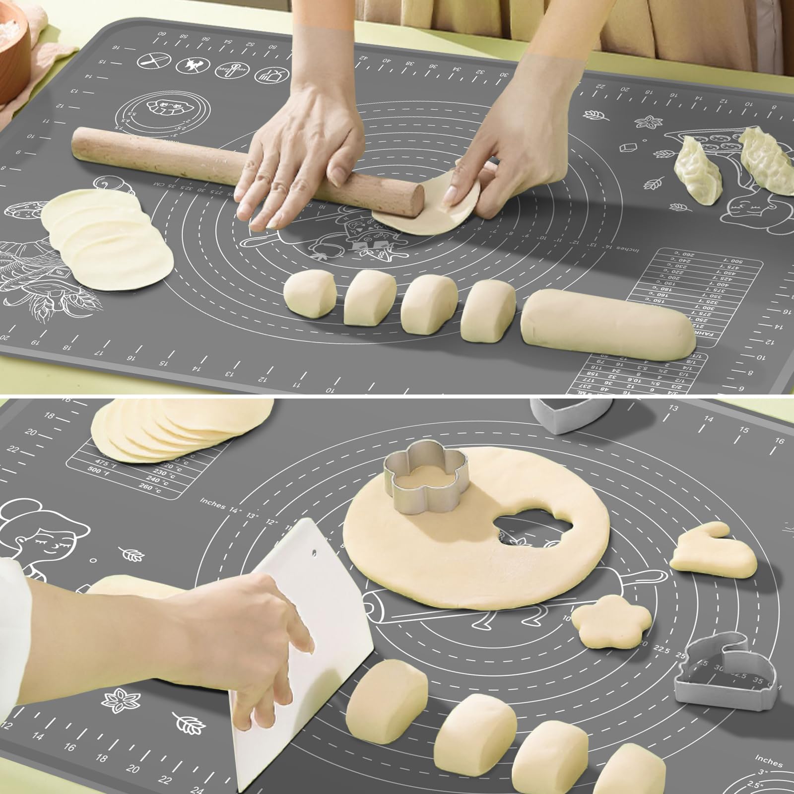 Silicone Pastry Mat Extra Thick Non-Stick Baking Mat, 28'' X 20'' Rolling Dough With Measurements Non-Slip Silicone Mat, Kneadin