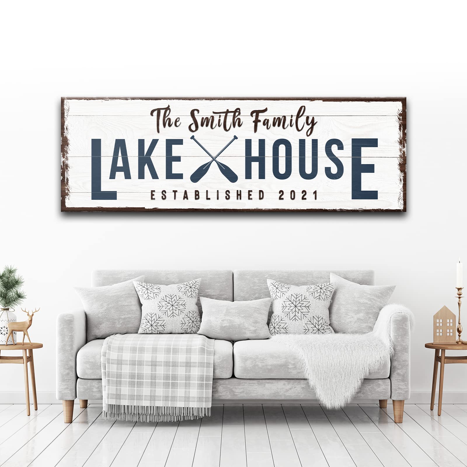 Tailored Canvases Custom Lake House Sign - Large Rustic Print Decor Ready-To-Hang Canvas Wall Art For Living Room, Bedroom, Kitc