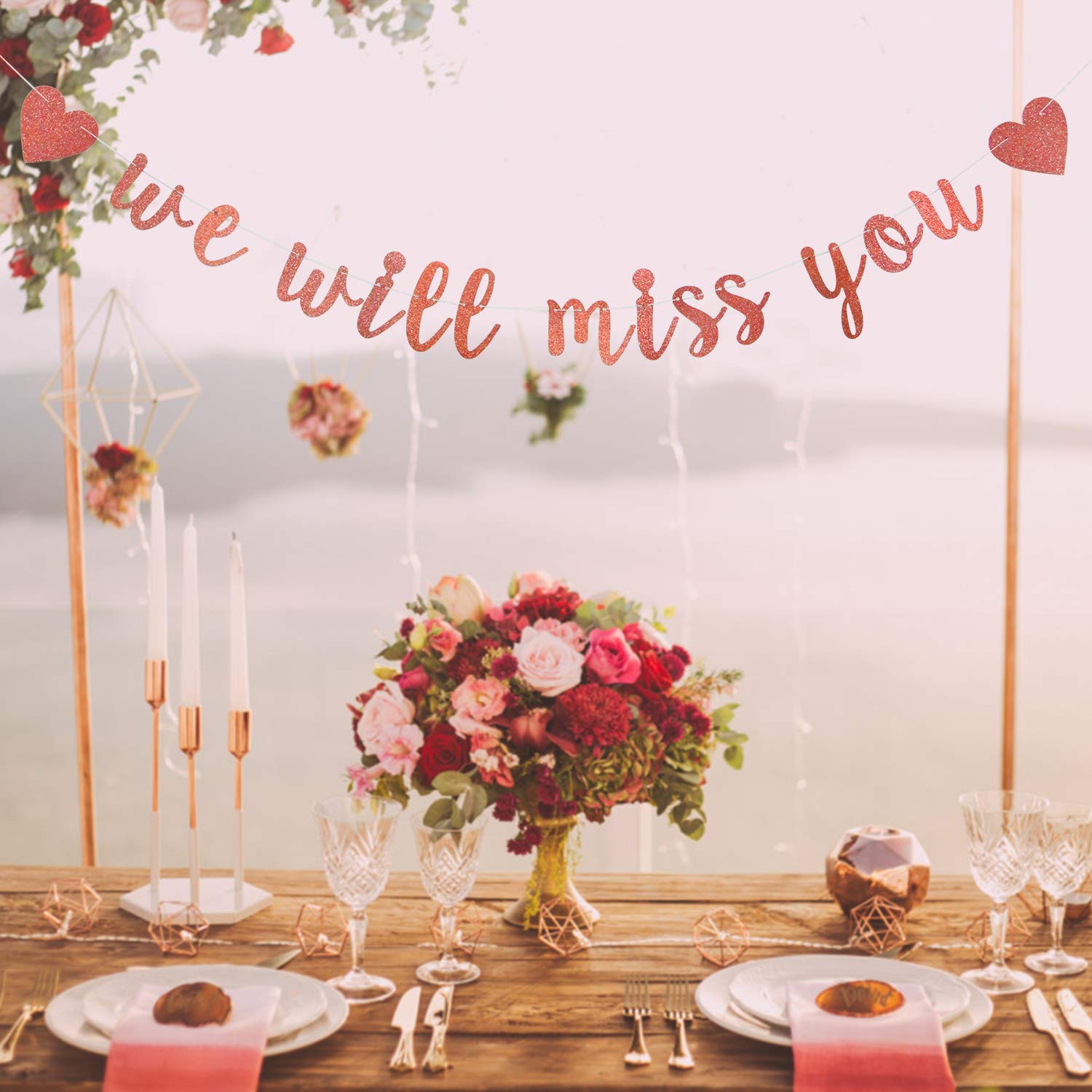 Rose Gold Glitter We Will Miss You Banner-Retirement Party Decorations Sign-Going Away Party Decor-Farewell Party Decorations-Of
