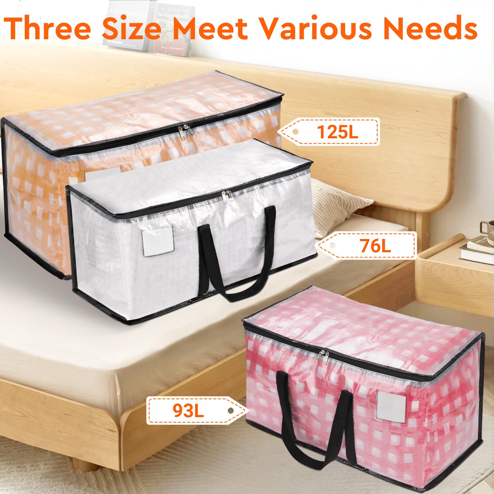 BlissTotes Moving Bags  Storage Bags with Zipper  Moving Bags Heavy Duty Extra Large  Moving Supplies  Clear Packing Bags  Reinforced Handles and Tag Pocket & Collapsible Moving Bags (93L)
