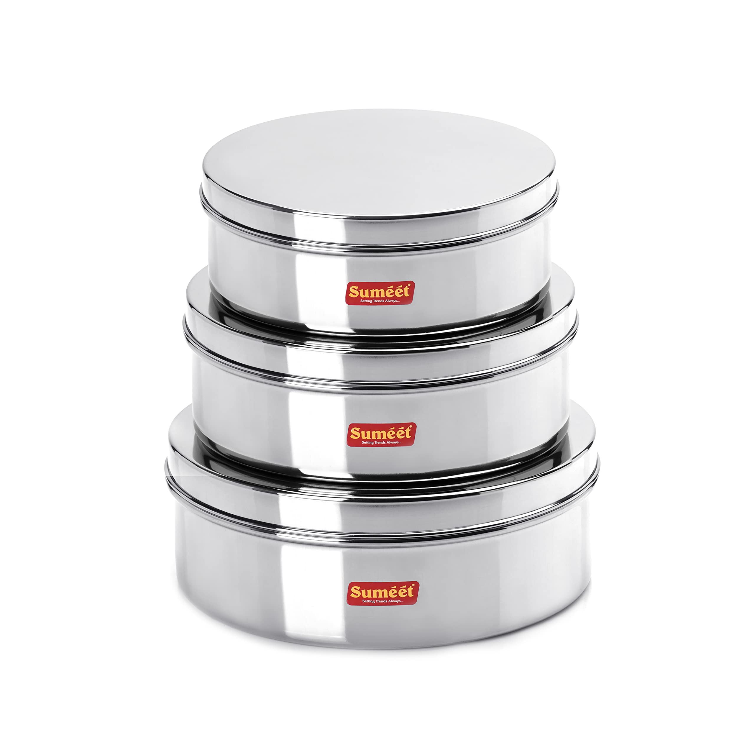 Sumeet Stainless Steel Flat Canisters/Puri Dabba/Storage Containers Set Of 3Pcs (1.2Ltr,1.5Ltr,2.1Ltr), BlueViolet