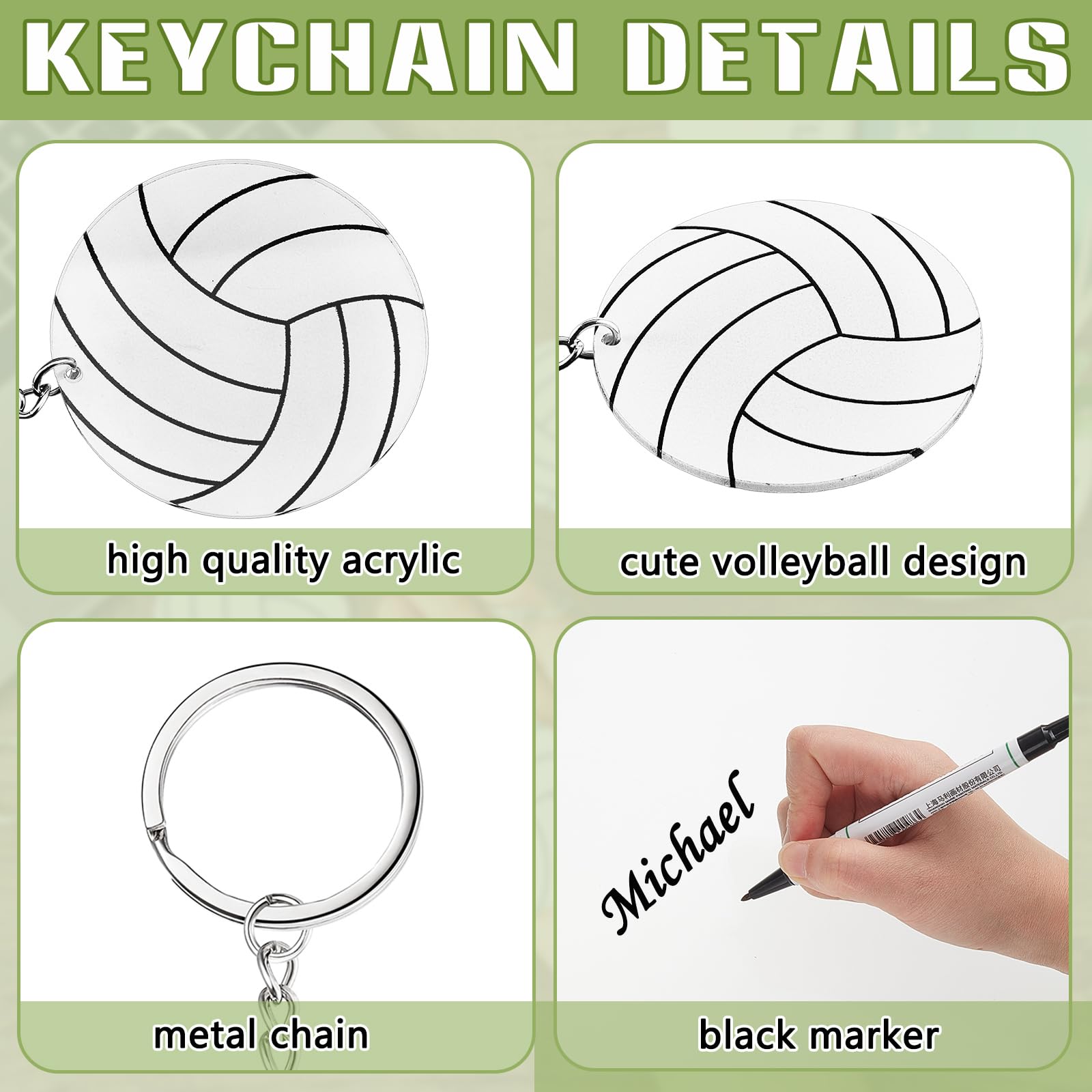 Taiyin Acrylic Volleyball Keychains Bulk Volleyball Party Favors For Diy Christmas Backpacks Gift Team(White,36 Pcs)
