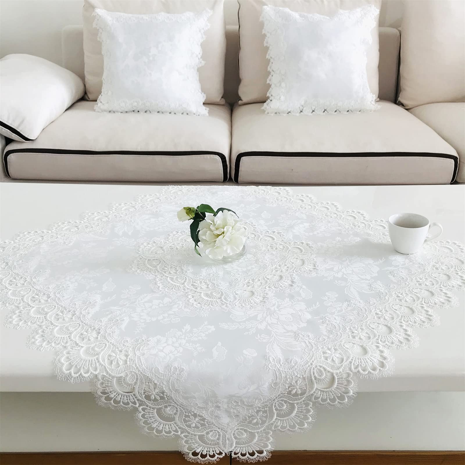 Breksdat Round Tablecloth White Lace 70 For Wedding Dining Tables Banquet Holiday Party Washable Fabric Carnation Flower Decor