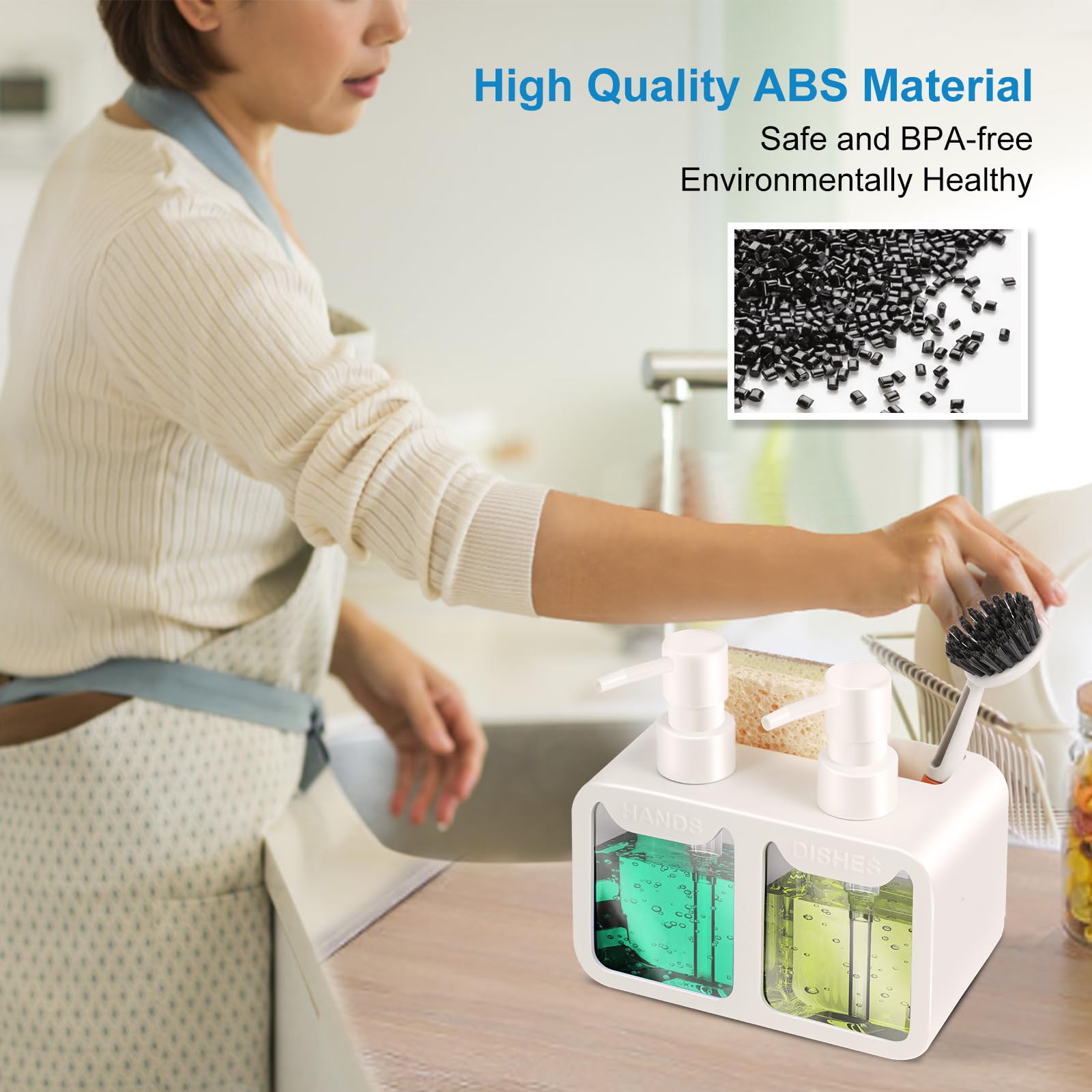 Kitchen Soap Dispenser Set, With Hand And Dish Soap, Sponge Caddy And Brush Holder 4-In-1 Kitchen Dual Soap Dispenser Set For Ki