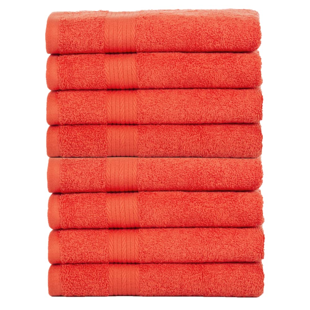 Ample Decor Bulk Hand Towels 18 X 28 Inch 600 Gsm 100% Cotton, Soft Absorbent - 8 Pcs Ornage