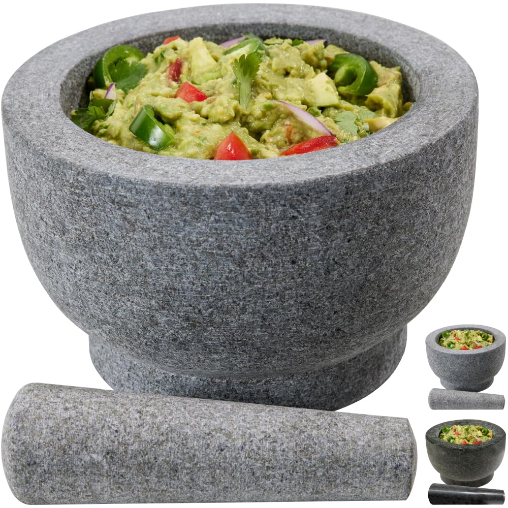 GORILLA GRIP Heavy Duty Unpolished 100% Granite Mortar and Pestle Set, 4 Cup, Grind Spices, Herbs, Maximize Food Flavor, Stone M