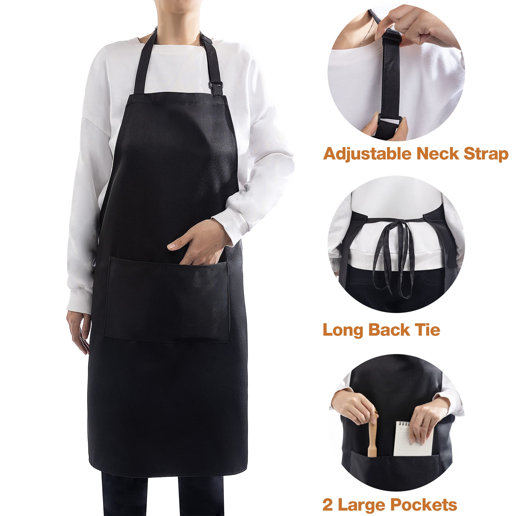 Loteaf 4 Pack Adjustable Apron, Black Apron With 2 Pockets, Machine Washable Apron Perfact For Cooking, Grilling, Dishwashing, R