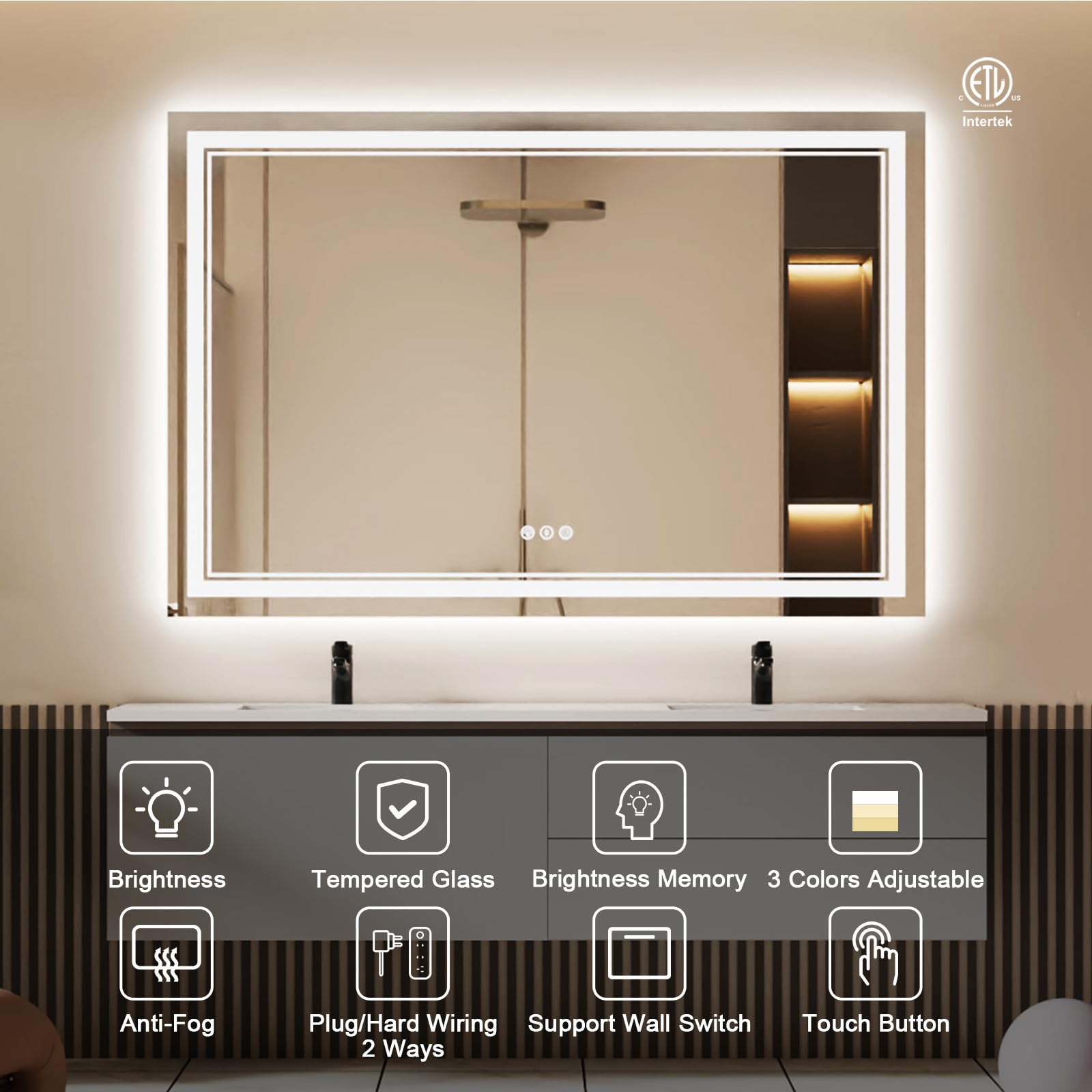 Istripmf 60X40 Inch Led Bathroom Mirror With Lights, Backlit And Front Lighted Bathroom Mirrors For Wall, Anti-Fog Dimmable Memo