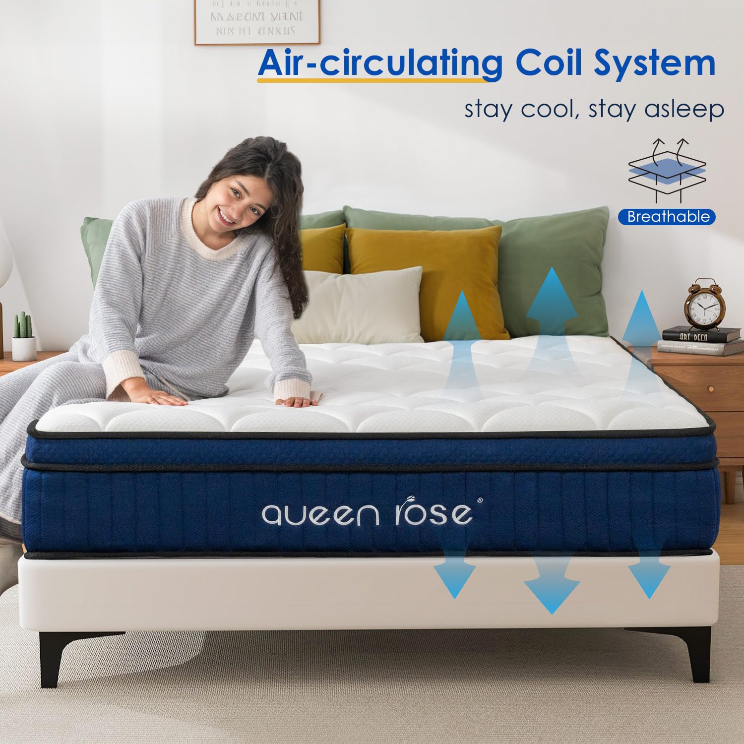 Queen Rose Full Mattress, 10 Inch Full Size Hybrid Mattress In A Box, Gel Memory Foam & Individually Pocket Innerspring Hybrid B